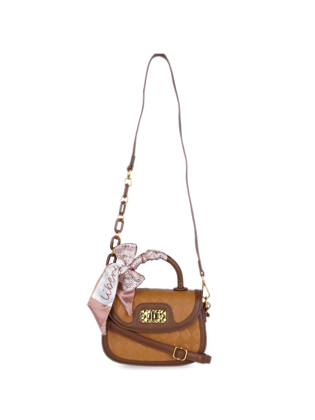 

CHRONICLE Textured PU Sling Bag With Scarf, Tan