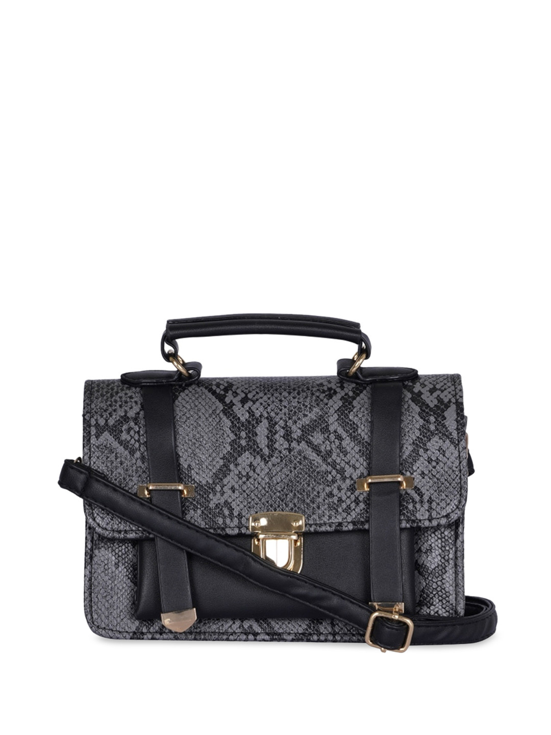 

CHRONICLE Animal Skin Printed PU Satchel Bag, Black