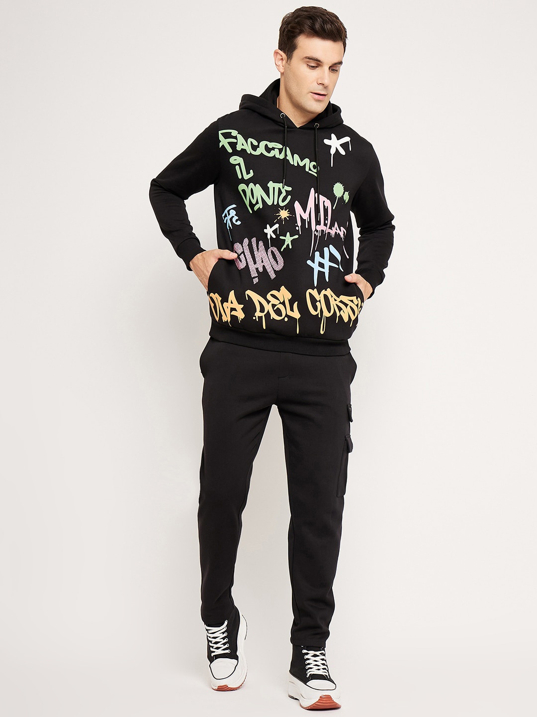 

EDRIO Typographic Printed Hooded Fleece Sweatshirt, Black