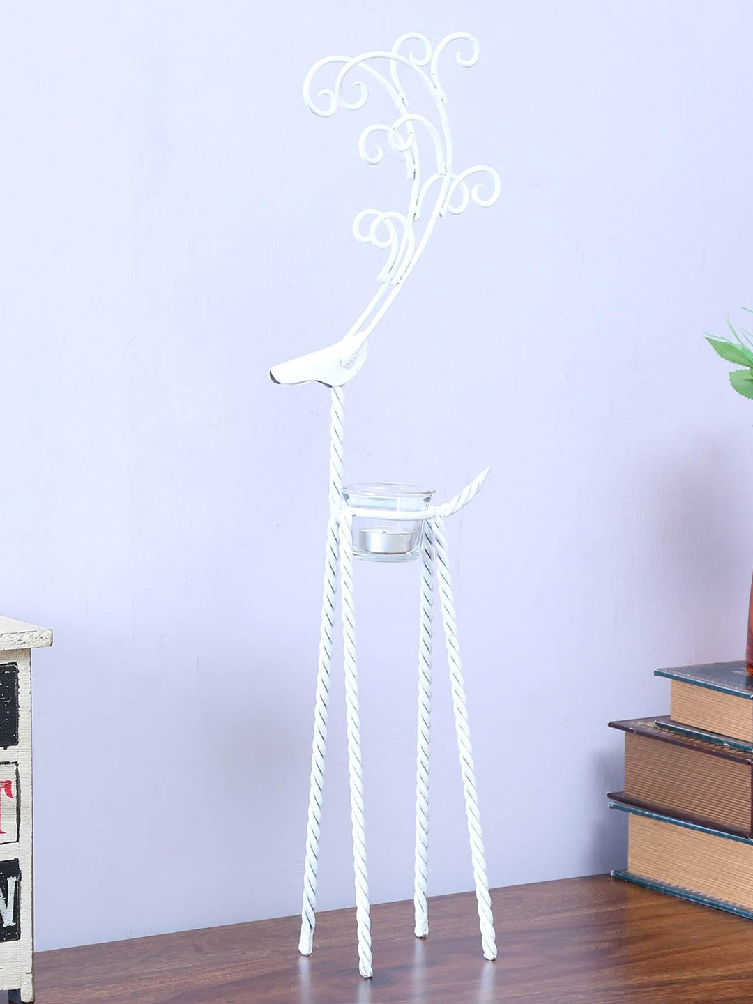 

Artisans Rose White Chinkara Figurine Metal Tea Light Candle Holder