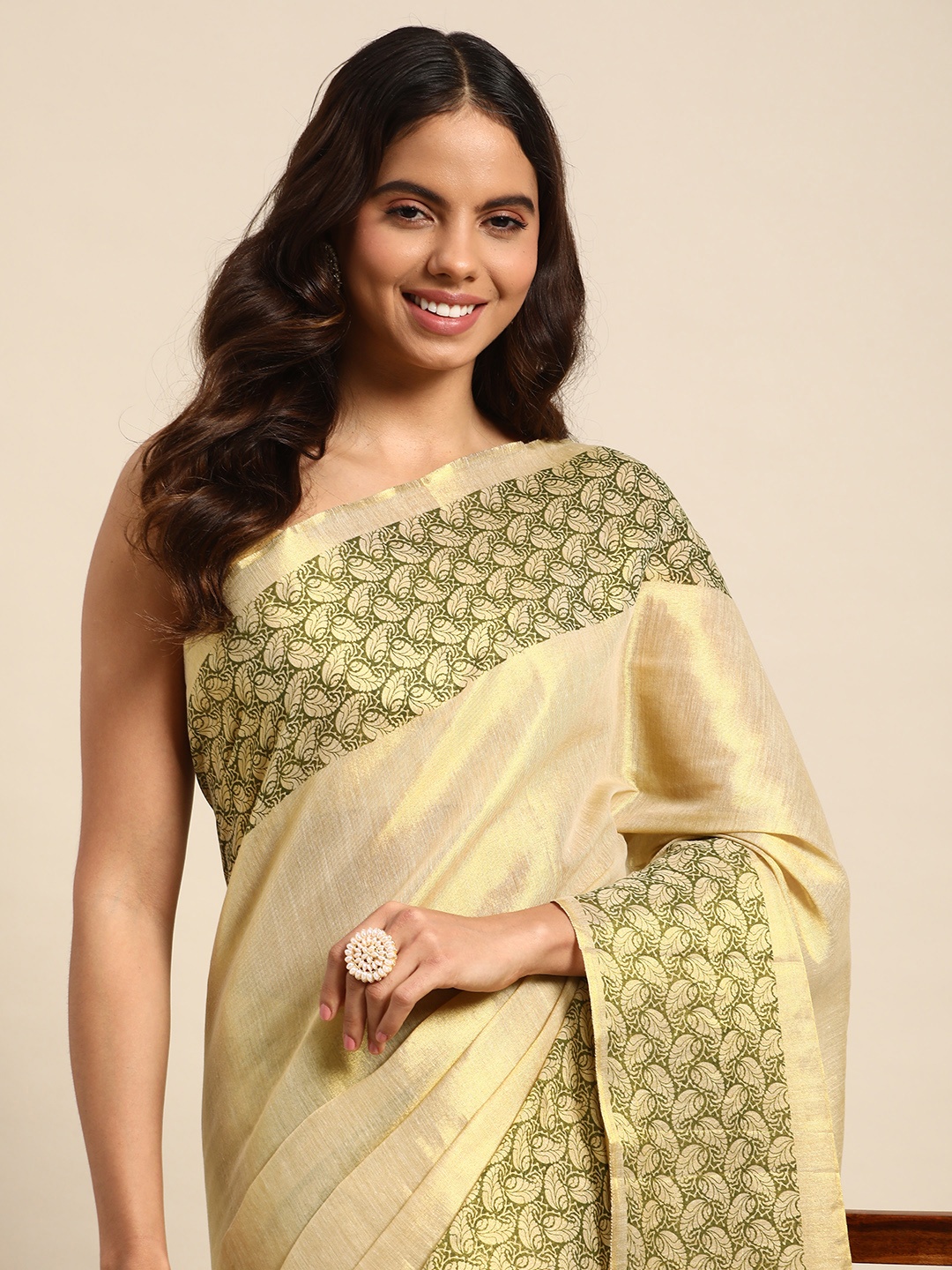 

Kalyan Silks Tissue Bhagalpuri Saree, Gold