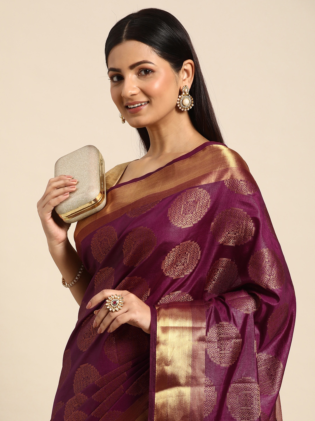 

Kalyan Silks Ethnic Motifs Zari Jute Cotton Bhagalpuri Saree, Purple