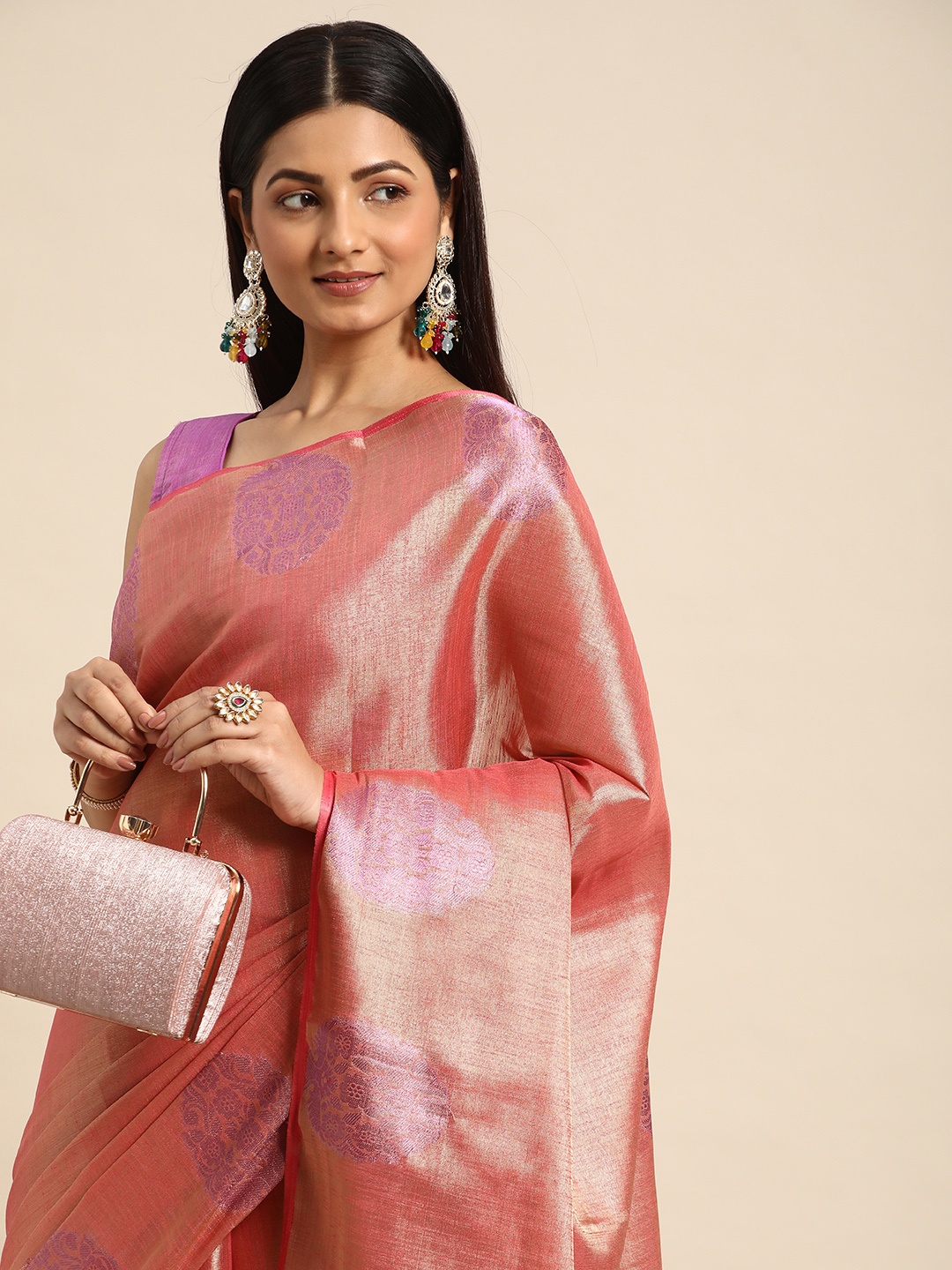 

Kalyan Silks Tissue Bhagalpuri Saree, Peach