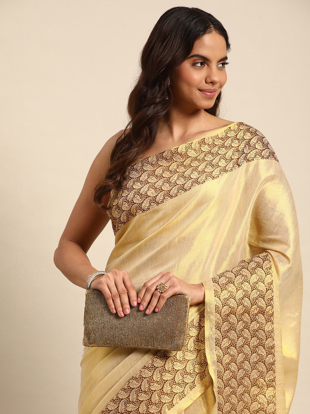 

Kalyan Silks Tissue Chanderi Saree, Gold