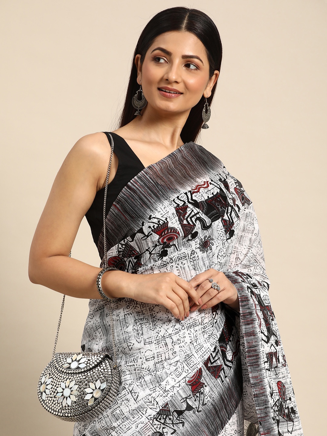 

Kalyan Silks Kalamkari Pure Cotton Chanderi Saree, Black