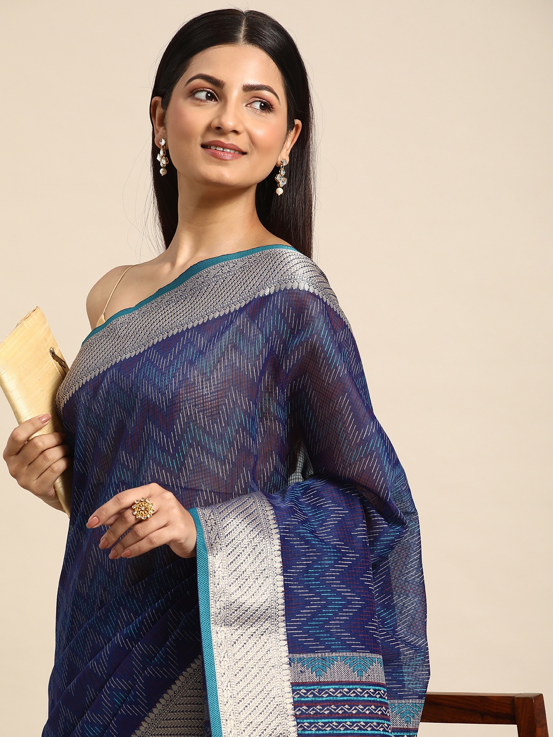 

Kalyan Silks Pure Cotton Zari Chanderi Saree, Blue