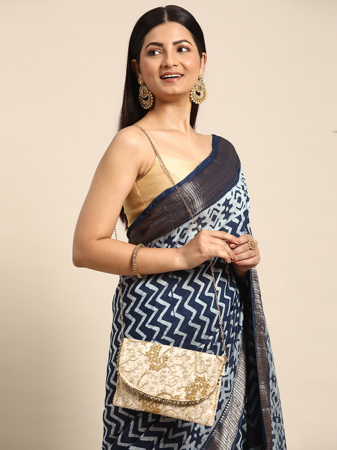 

Kalyan Silks Pure Cotton Zari Bhagalpuri Saree, Navy blue