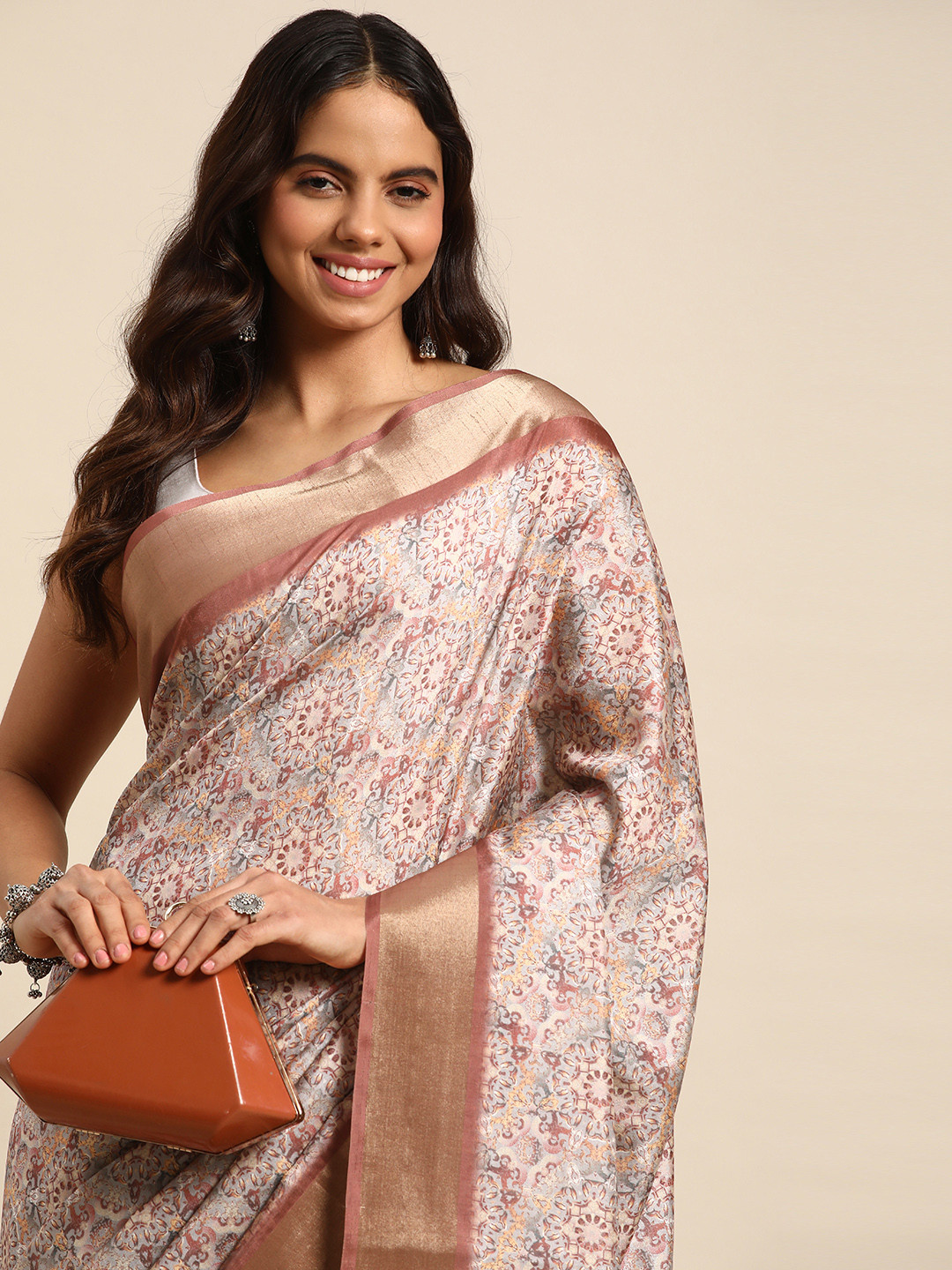 

Kalyan Silks Ethnic Motifs Pure Cotton Saree, Brown