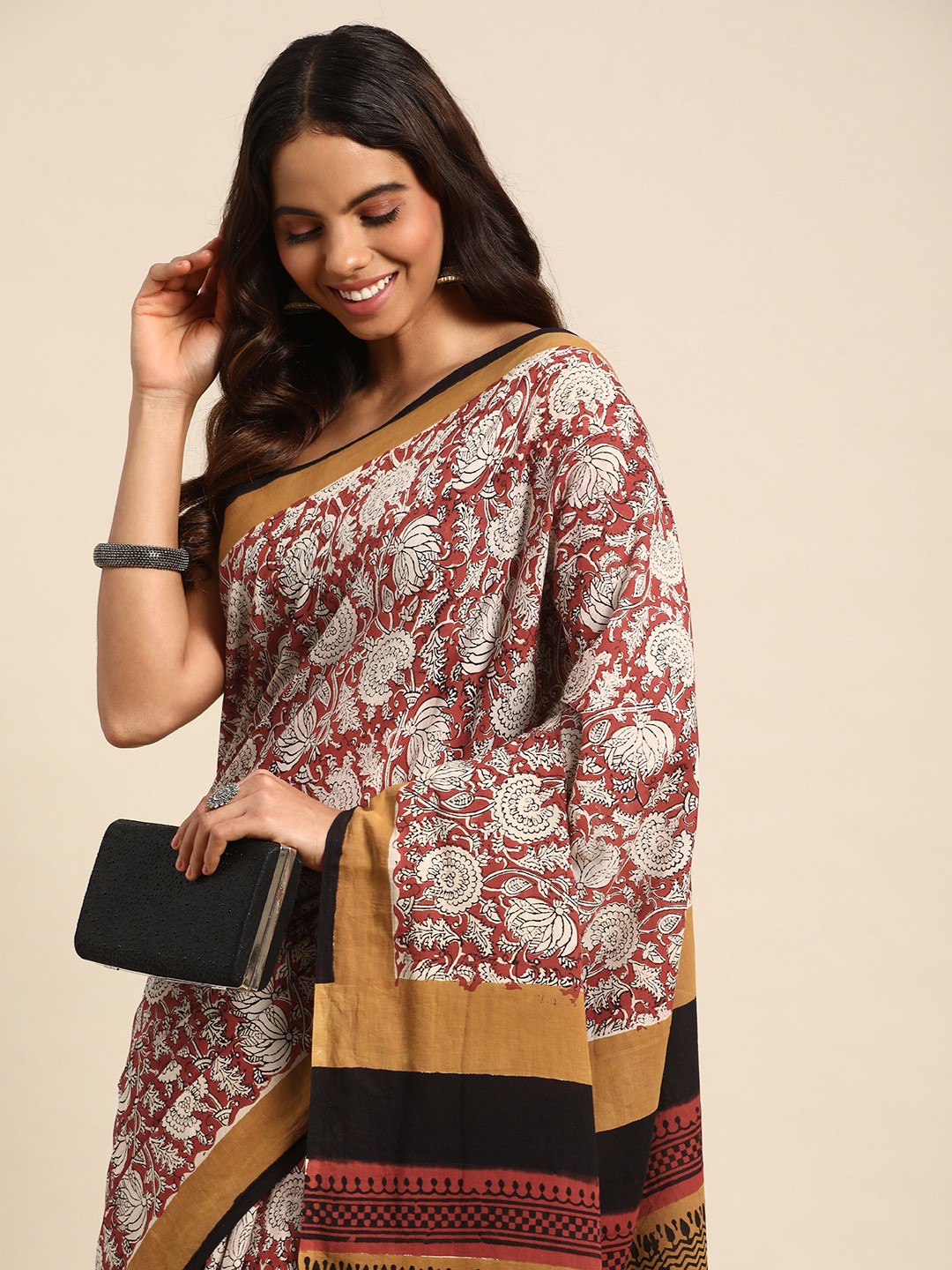 

Kalyan Silks Kalamkari Pure Cotton Chanderi Saree, Brown