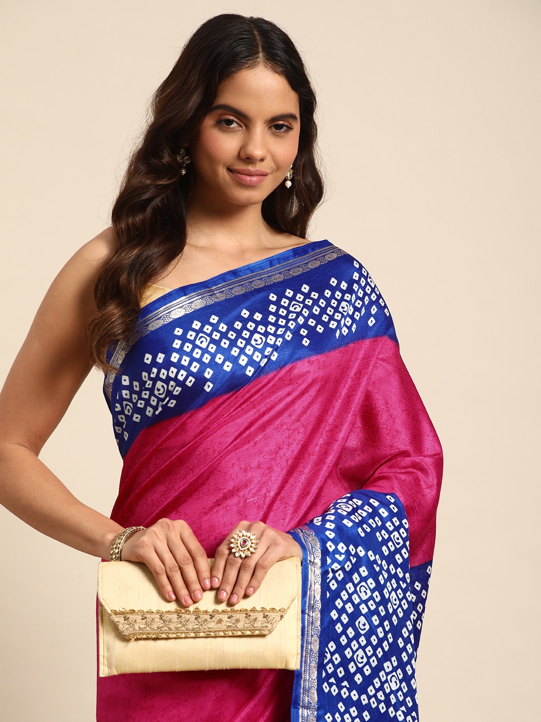 

Kalyan Silks Printed Zari Chanderi Saree, Pink