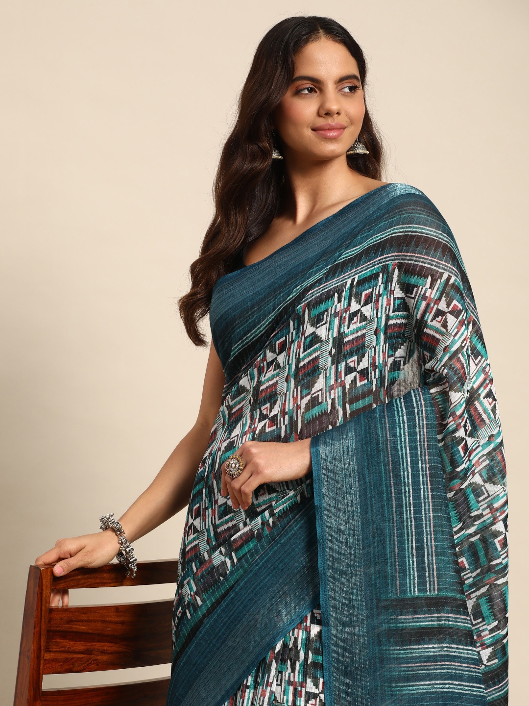 

Kalyan Silks Pure Linen Taant Saree, Blue