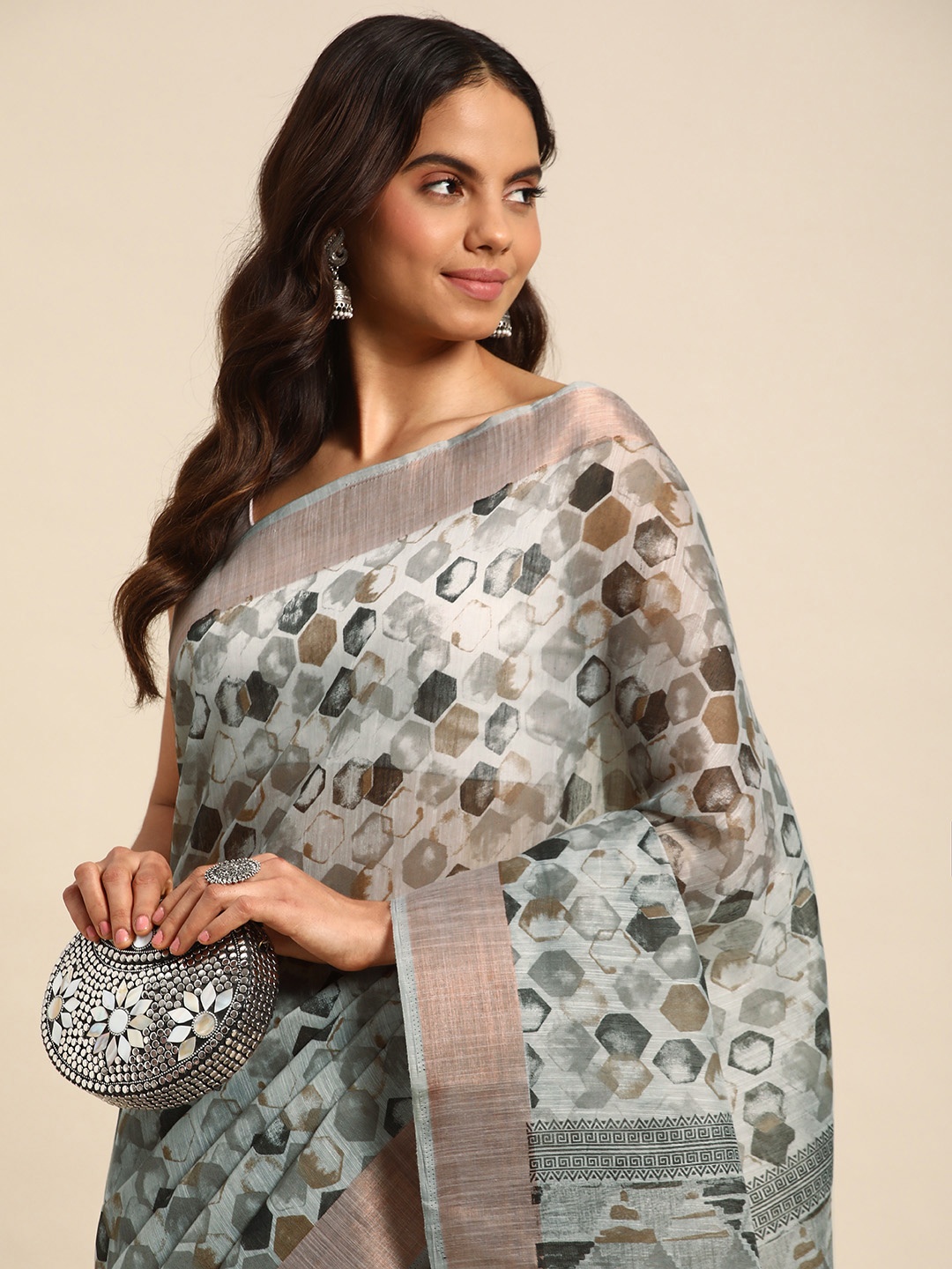 

Kalyan Silks Pure Cotton Taant Saree, Grey