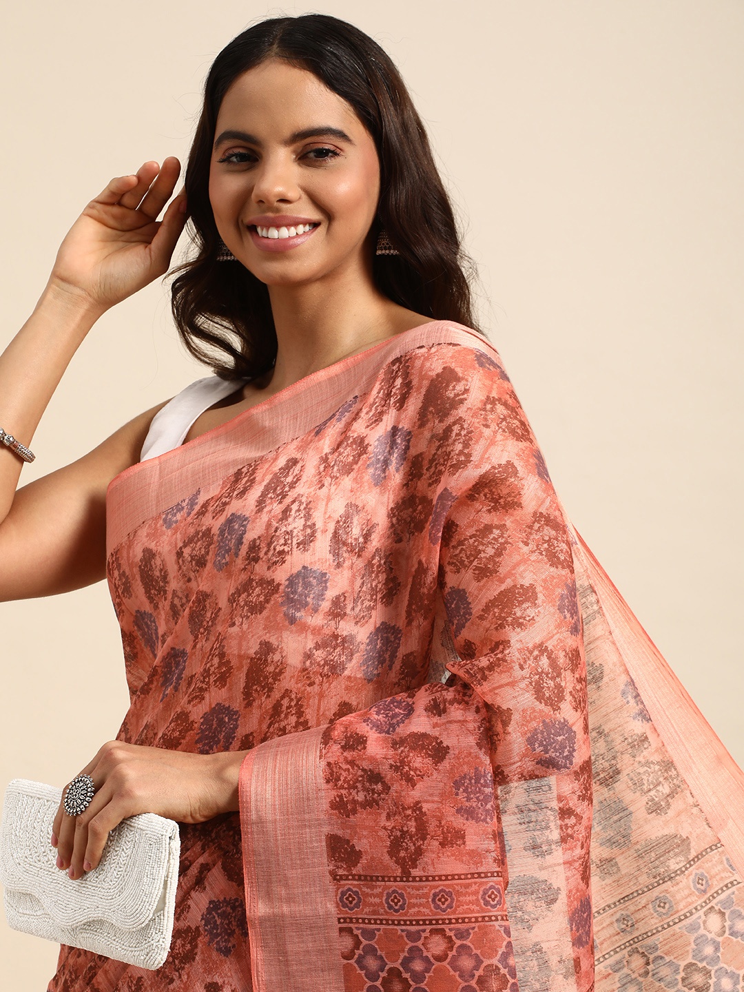 

Kalyan Silks Pure Cotton Taant Saree, Peach