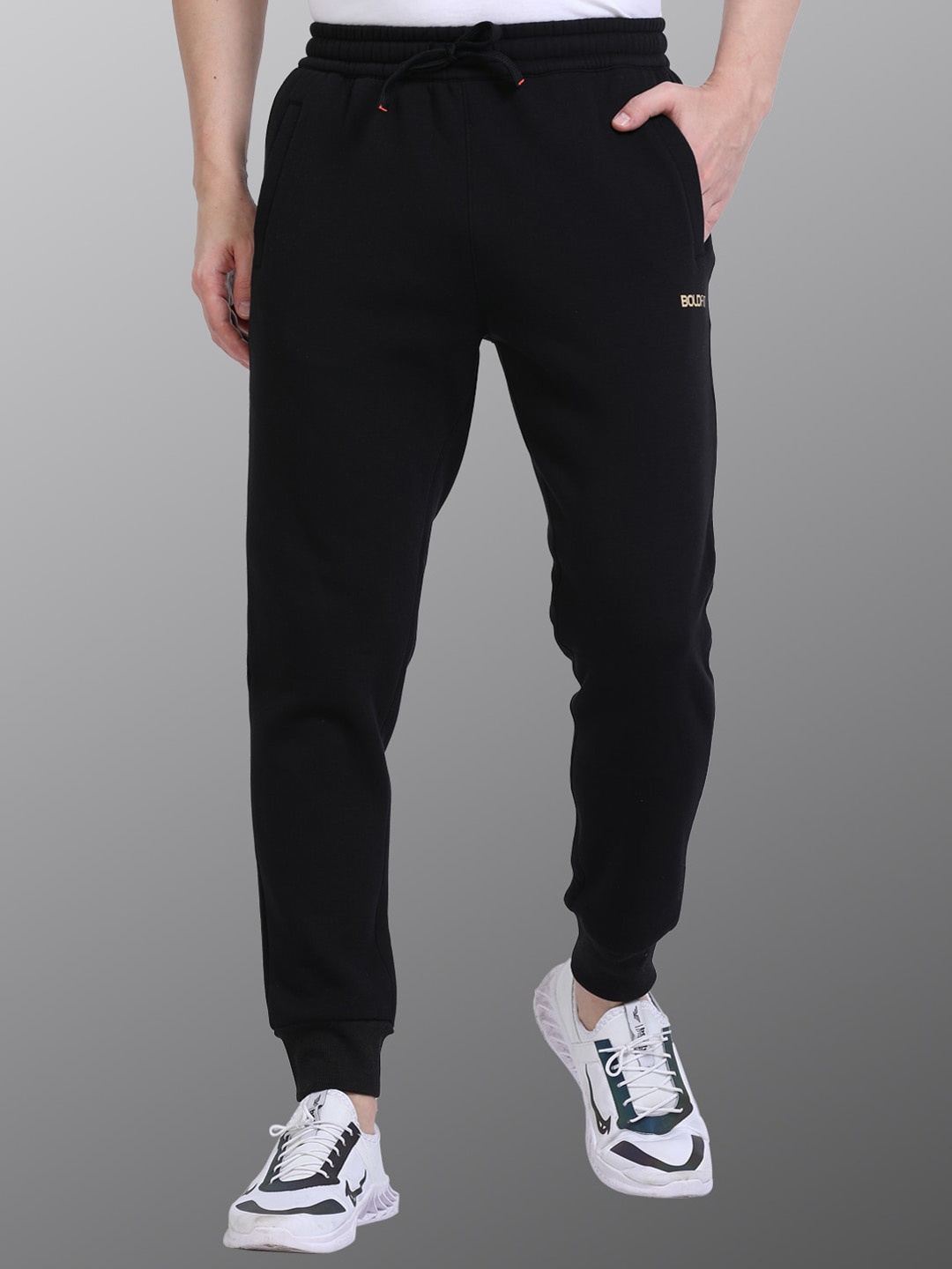 

BOLDFIT Men Cotton Mid-Rise Slim-Fit Joggers, Black