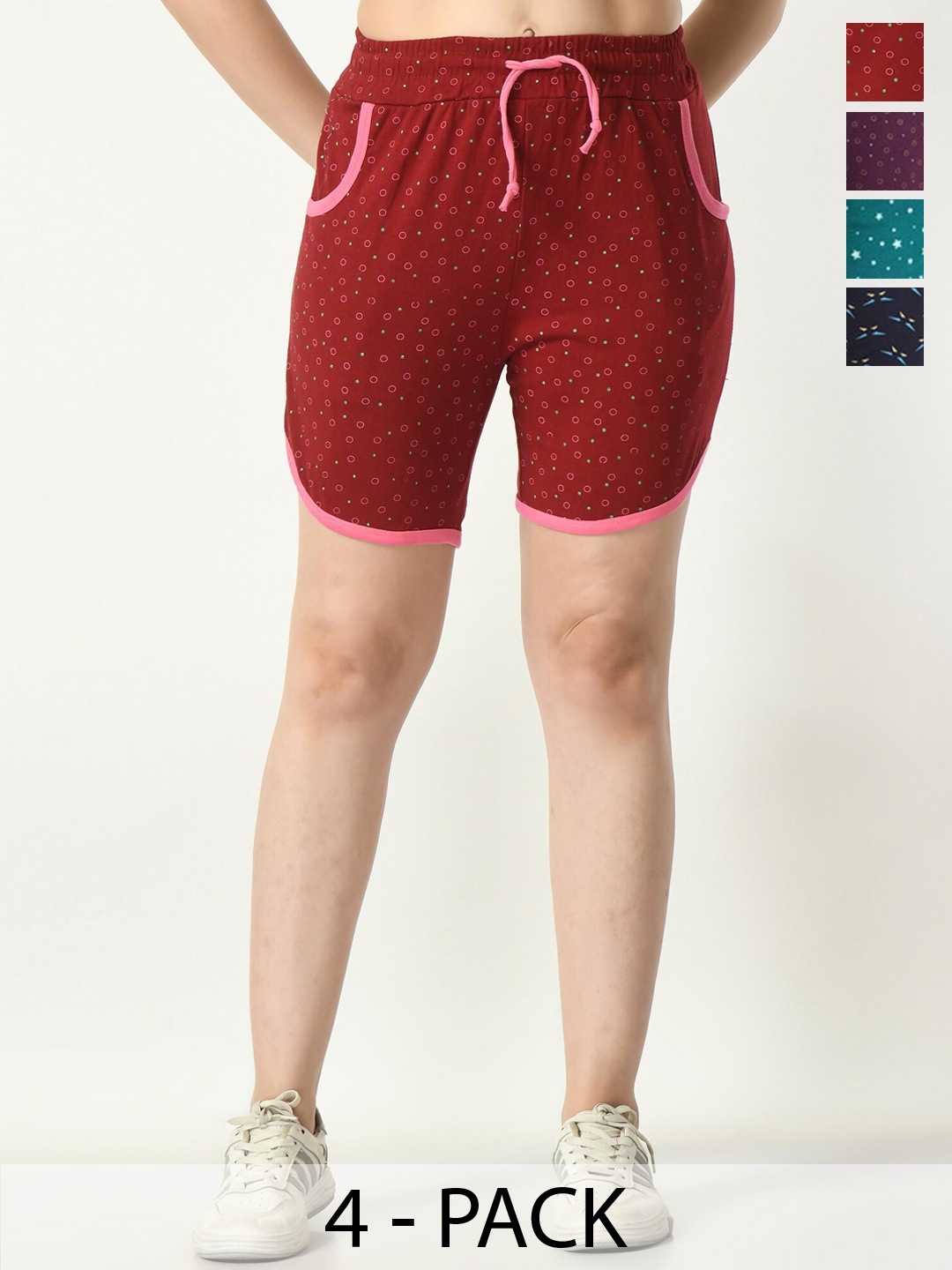 

BAESD Women Pack Of 4 Printed High-Rise Shorts, Maroon