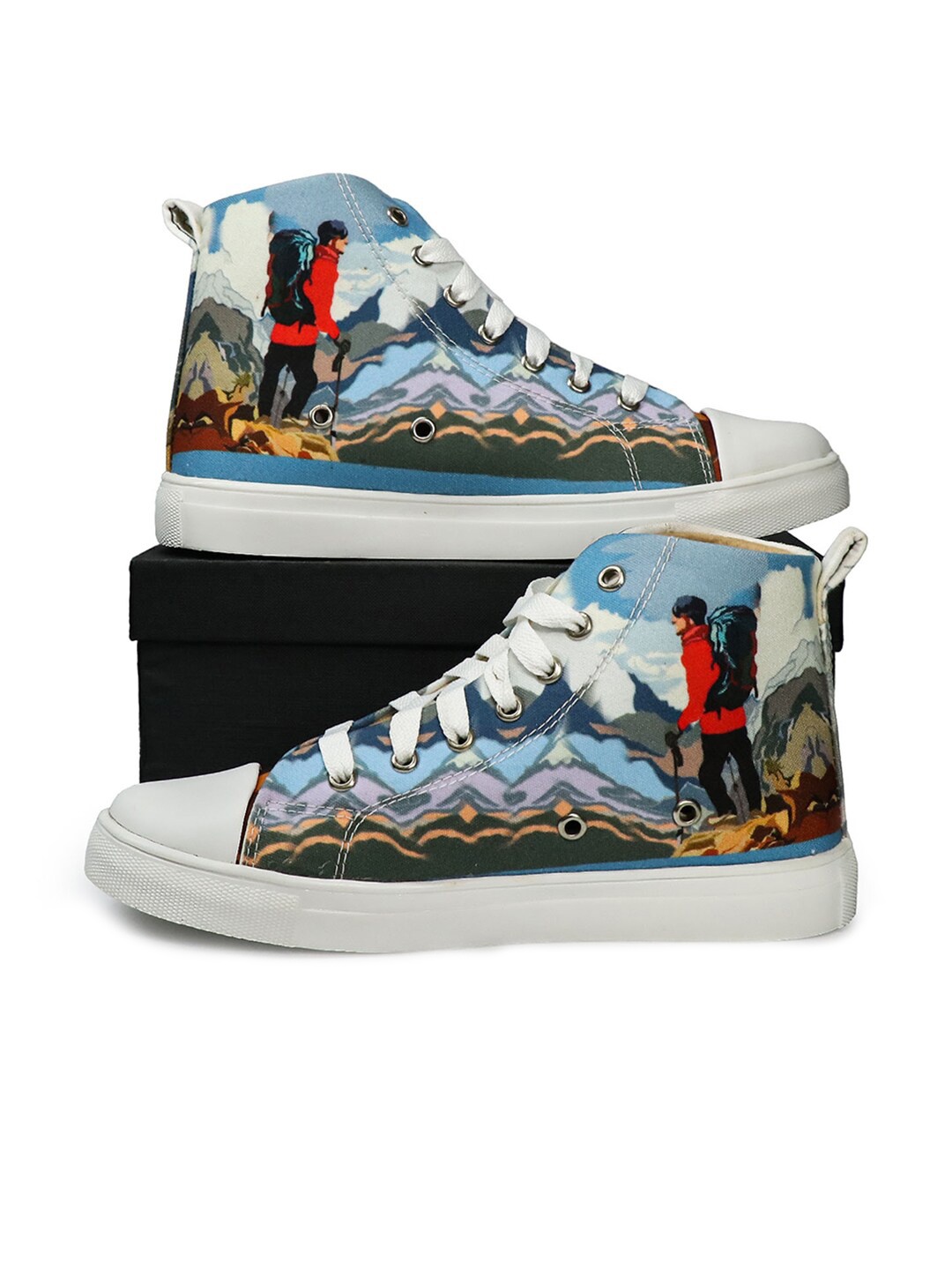 

KobSook Women Mid Top Mountain Man Printed Canvas Comfort Insole Sneakers, White