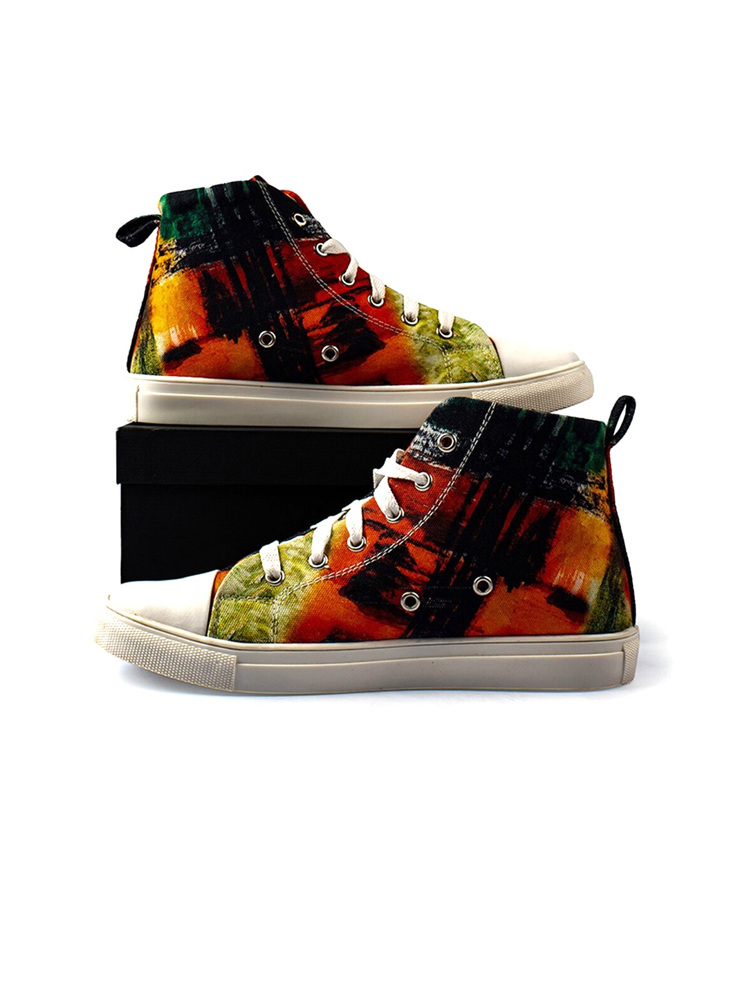 

KobSook Women Printed Lightweight & Slip-Free Canvas Mid-Top Sneakers, Orange