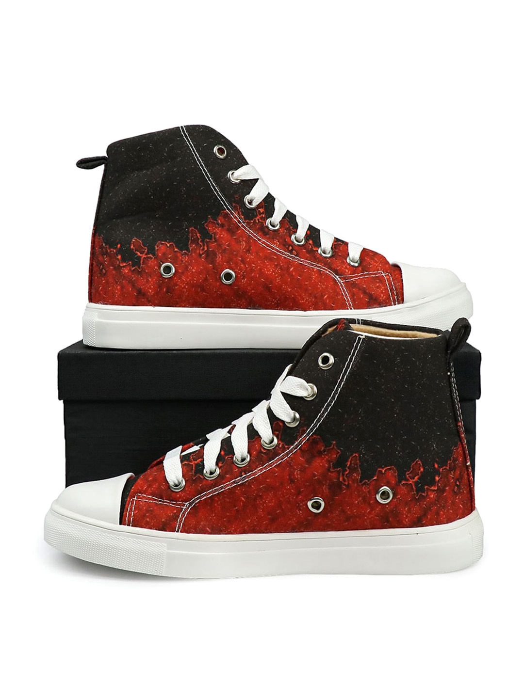 

KobSook Women Printed Lightweight & Slip-Free Canvas Mid-Top Sneakers, Red