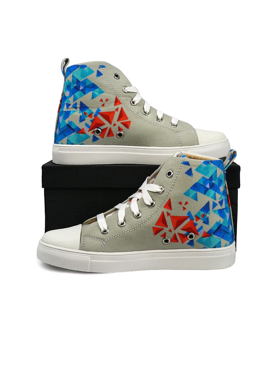 

KobSook Women Printed Lightweight & Slip-Free Canvas Mid-Top Sneakers, Grey