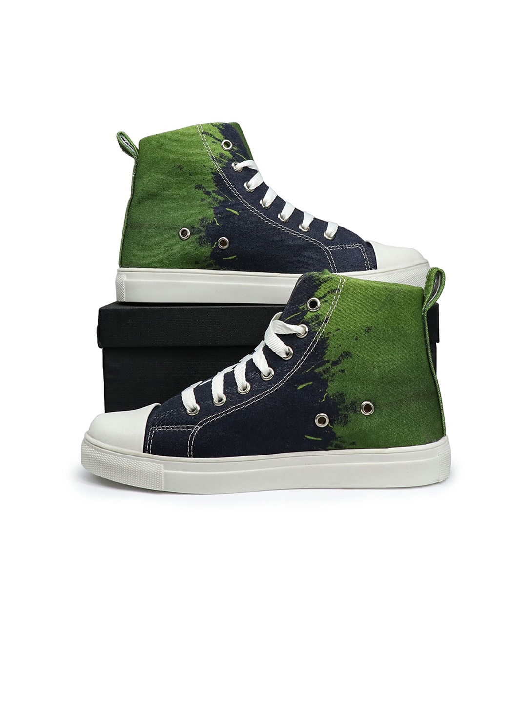 

KobSook Women Mid Top Colourblocked Canvas Comfort Insole Sneakers, Green