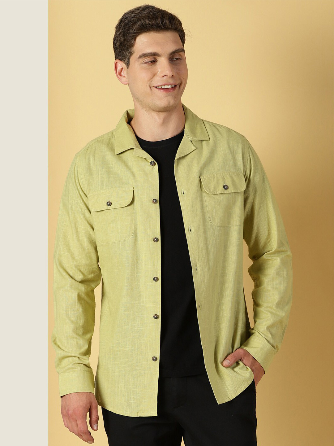 

Thomas Scott Spread Collar Classic Cotton Linen Shacket, Green