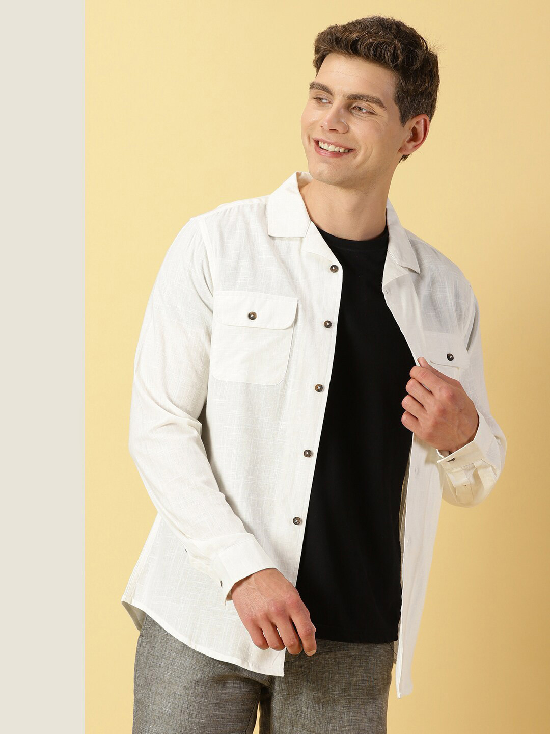 

Thomas Scott Spread Collar Classic Cotton Linen Shacket, White