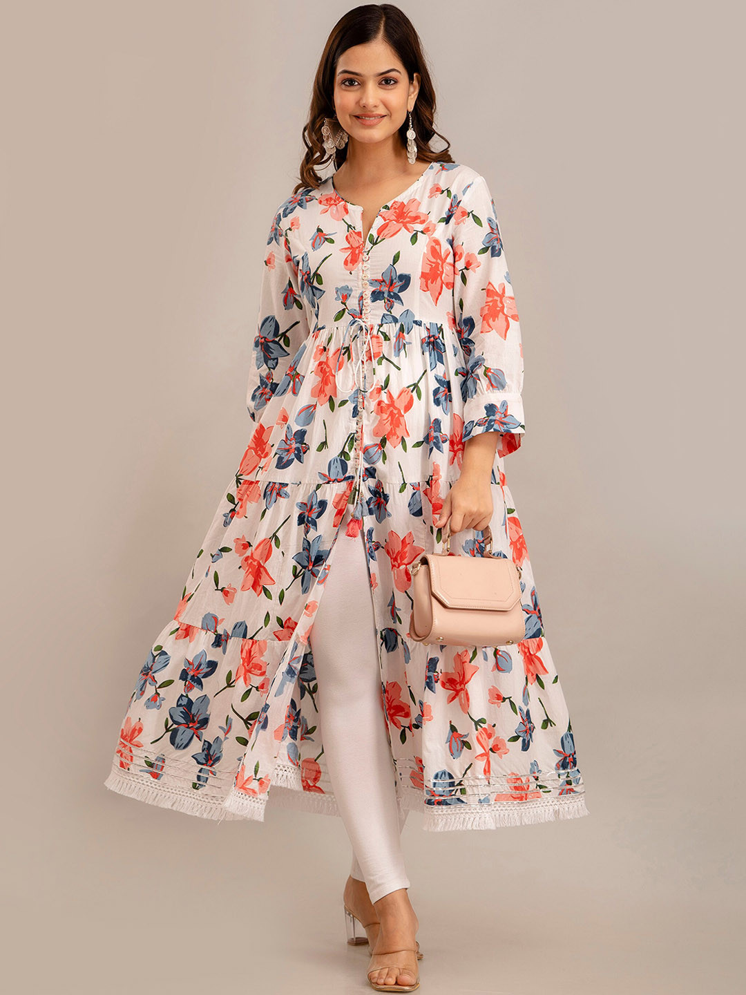

Anouk White Floral Printed High Slit Kurta