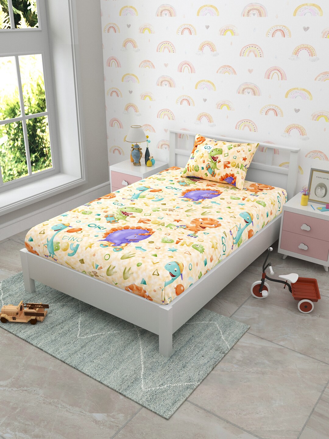 

EverHOME Orange Cartoon Cotton 160 TC Single Bedsheet with 1 Pillow Cover