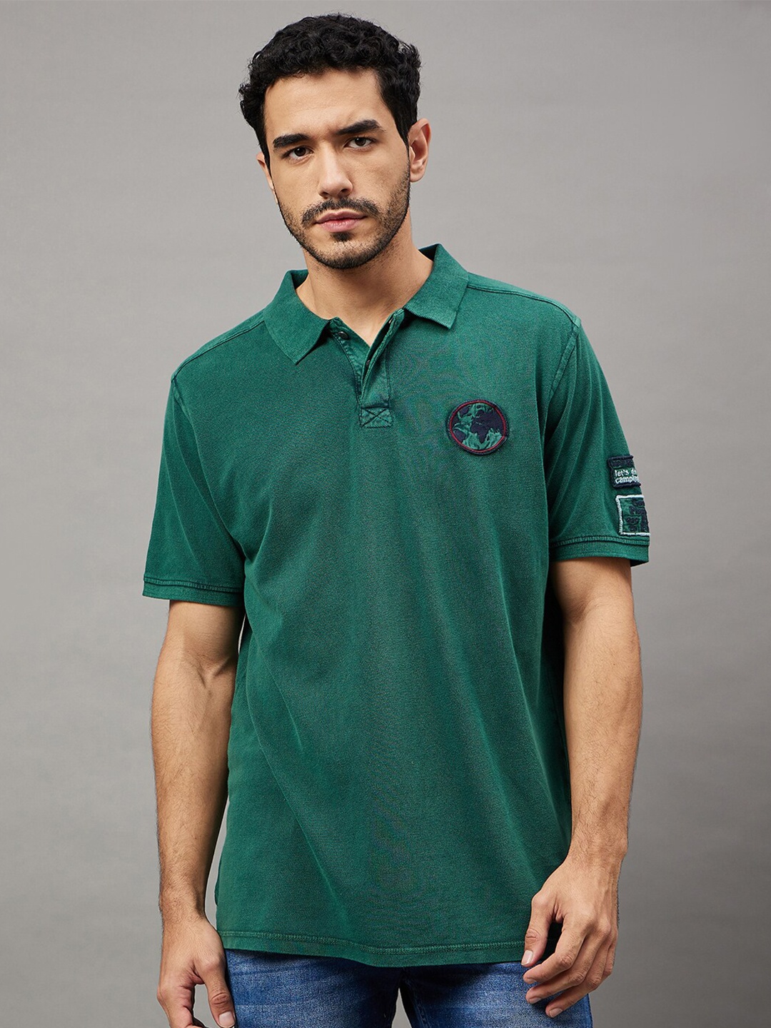 

The Roadster Lifestyle Co. Green Polo Collar Cotton Tshirt