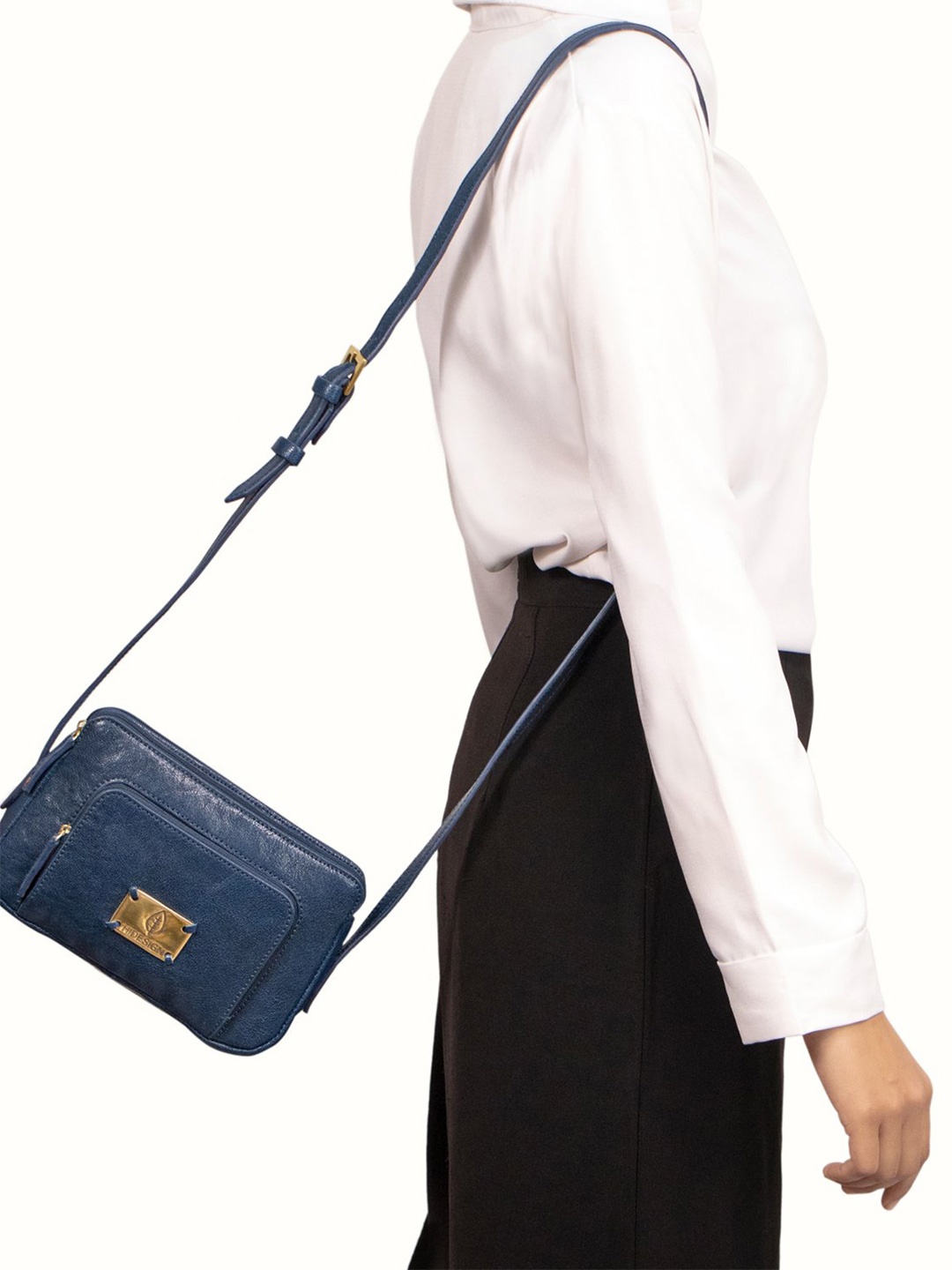 

Hidesign Textured Leather Structured Sling Bag, Blue