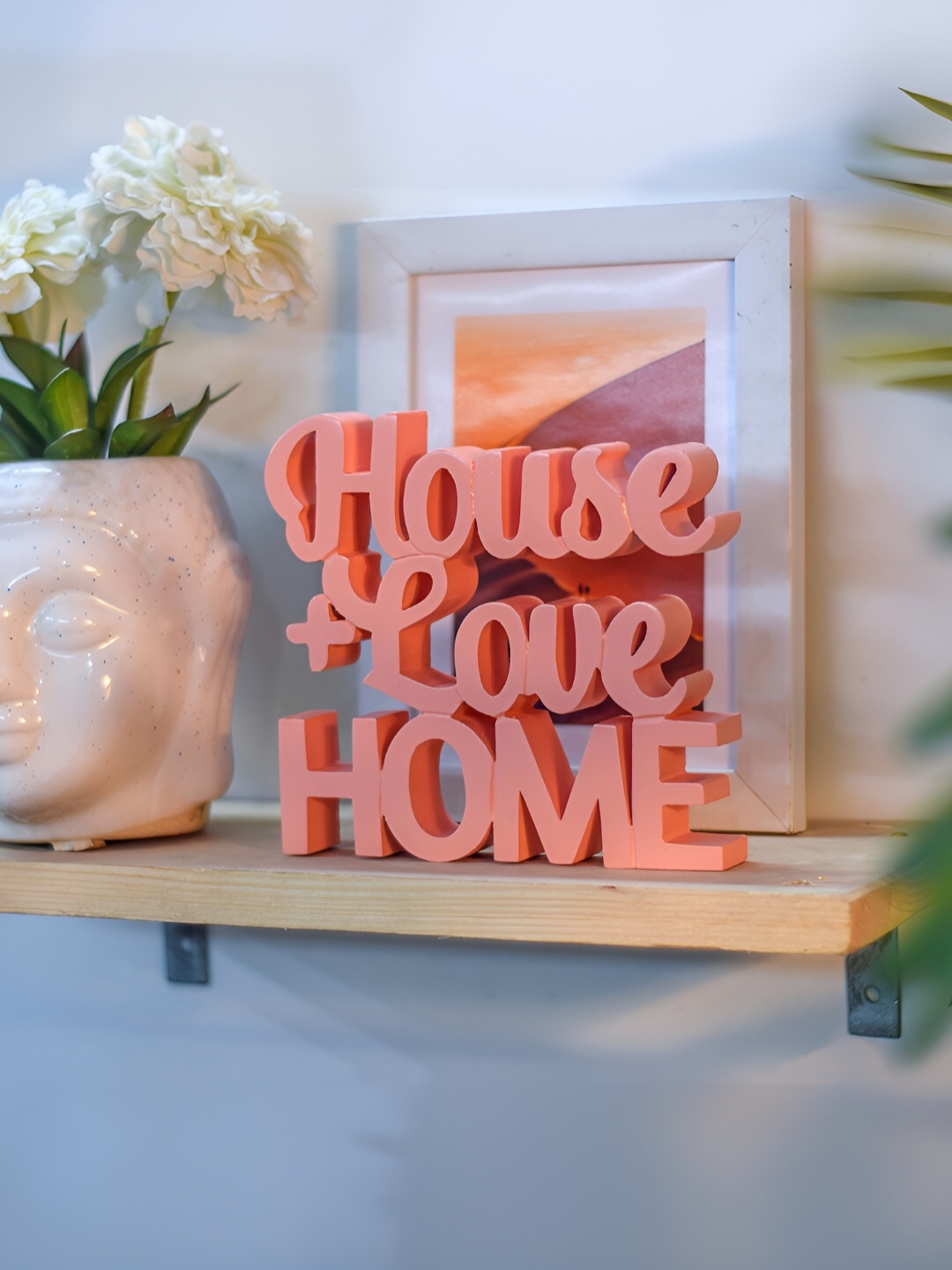 

Nukkad Tales Peach-Coloured House + Love, Home Curio Showpiece