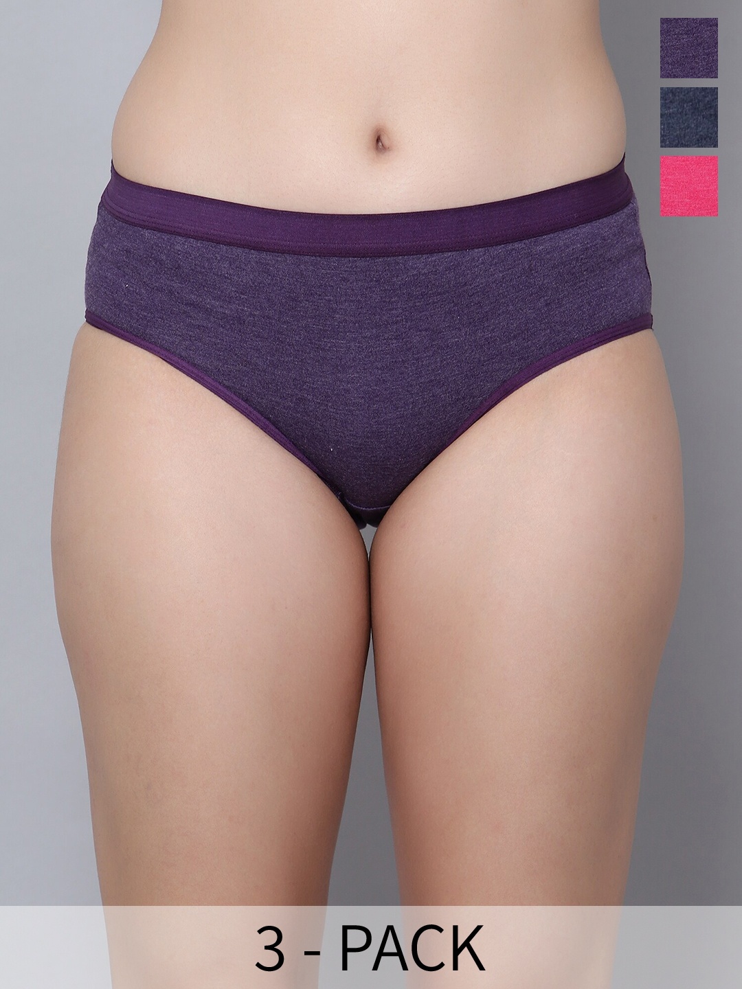 Aimly Pack of 3 Cotton Outer-Elastic Hipster Briefs, Grey