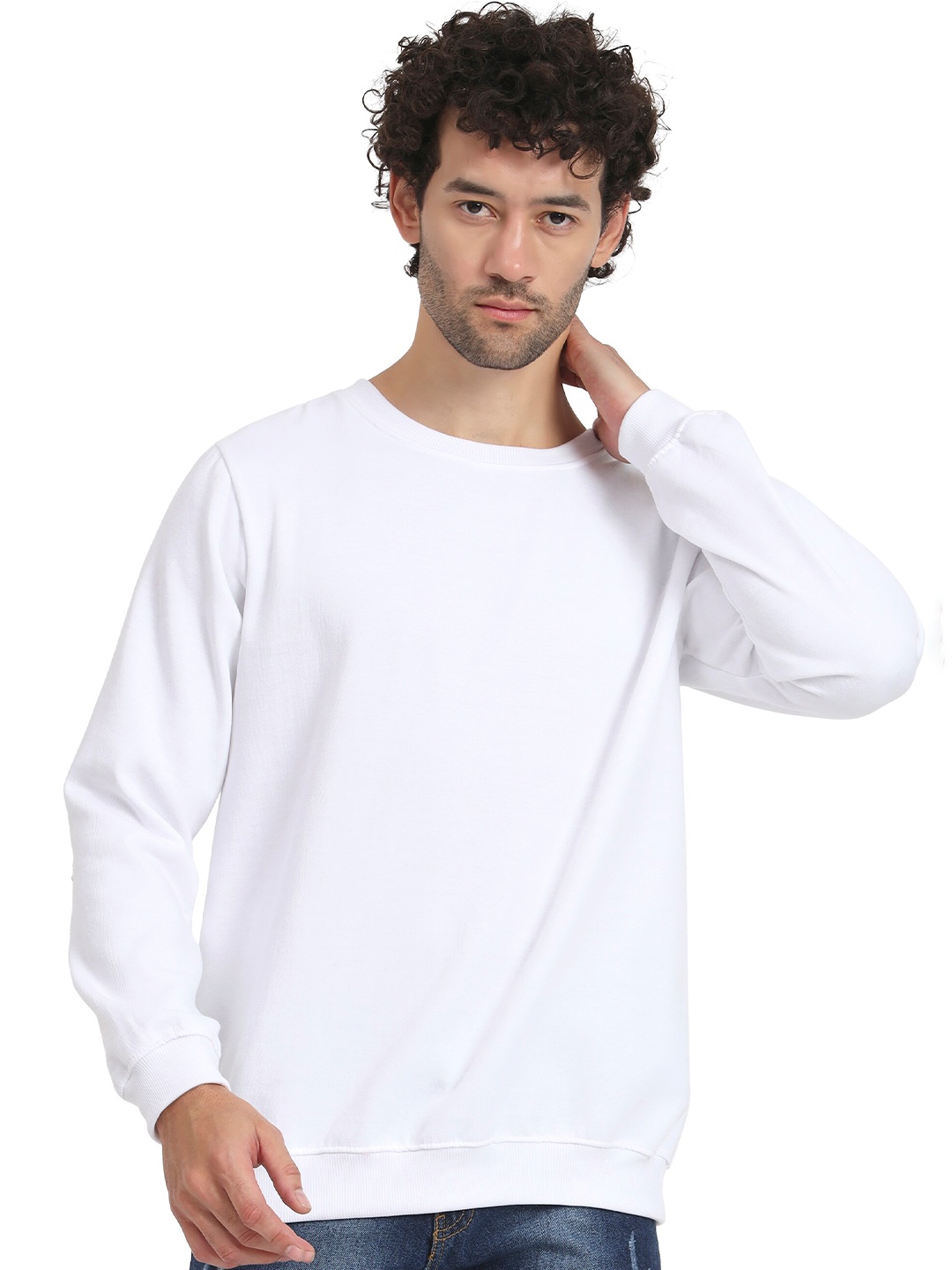 

ABSOLUTE DEFENSE Round Neck Fleece Sweatshirt, White