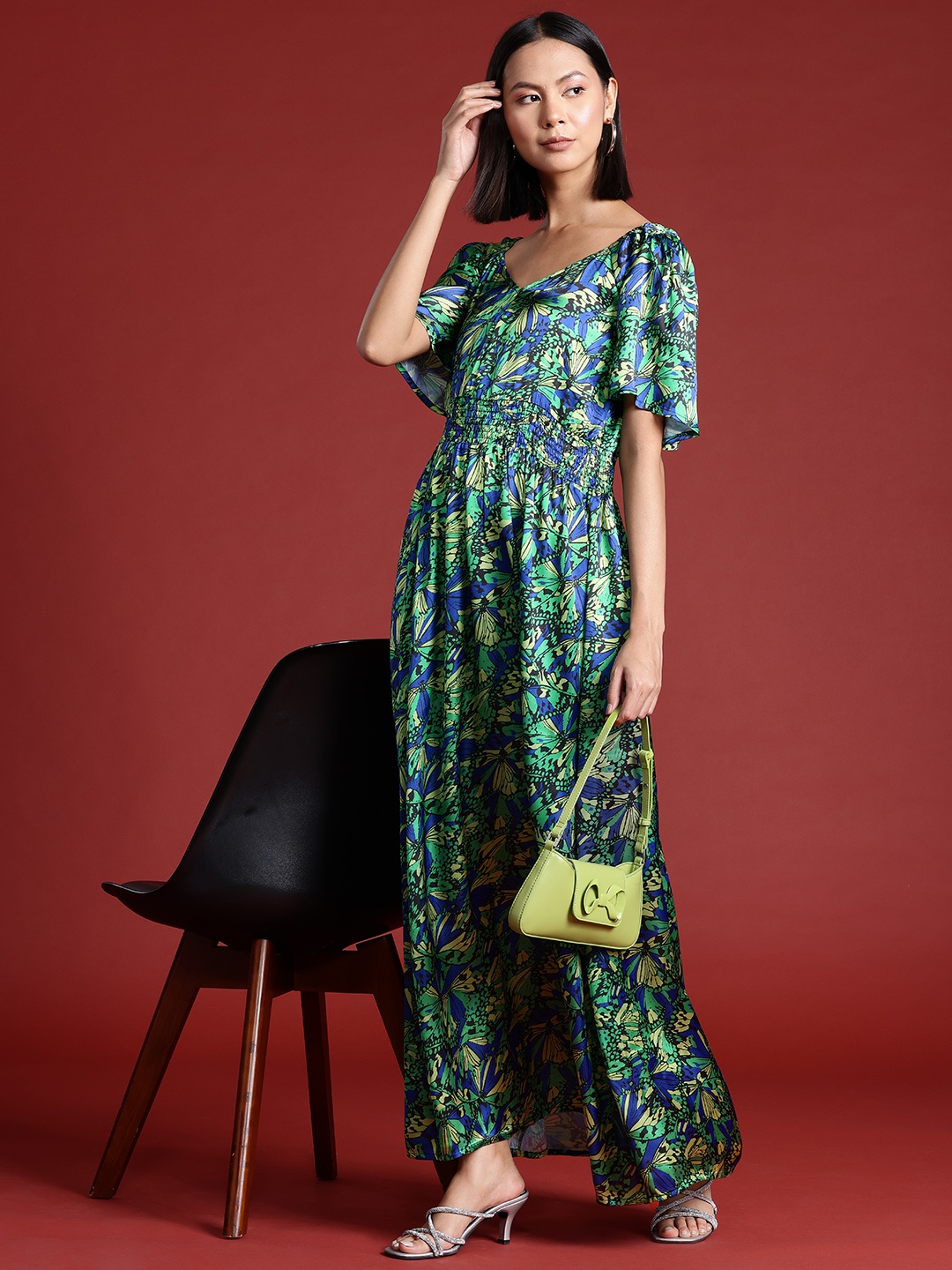 

all about you Floral Print Satin Maxi Dress, Green