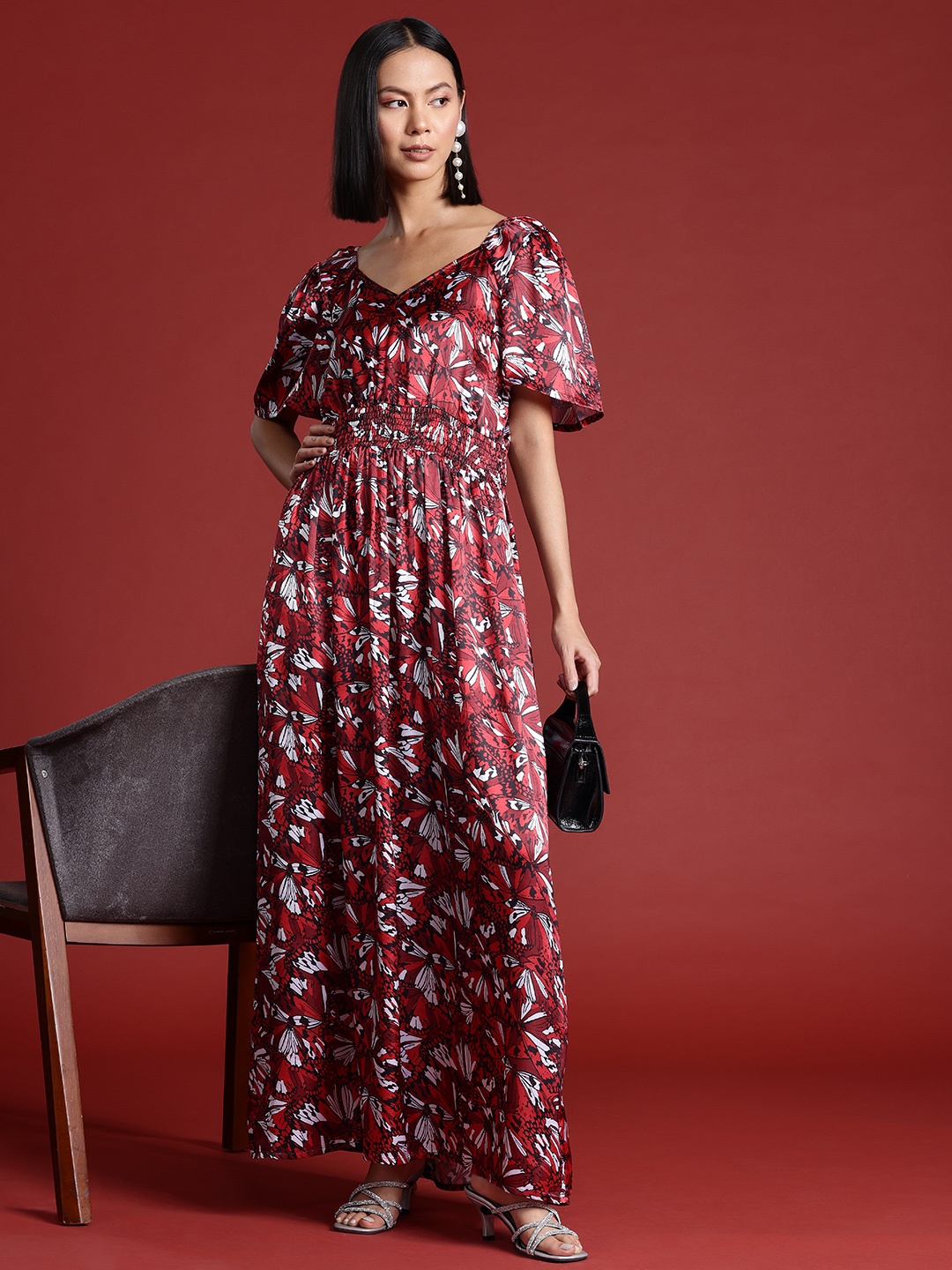

all about you Floral Print Satin Maxi Dress, Red