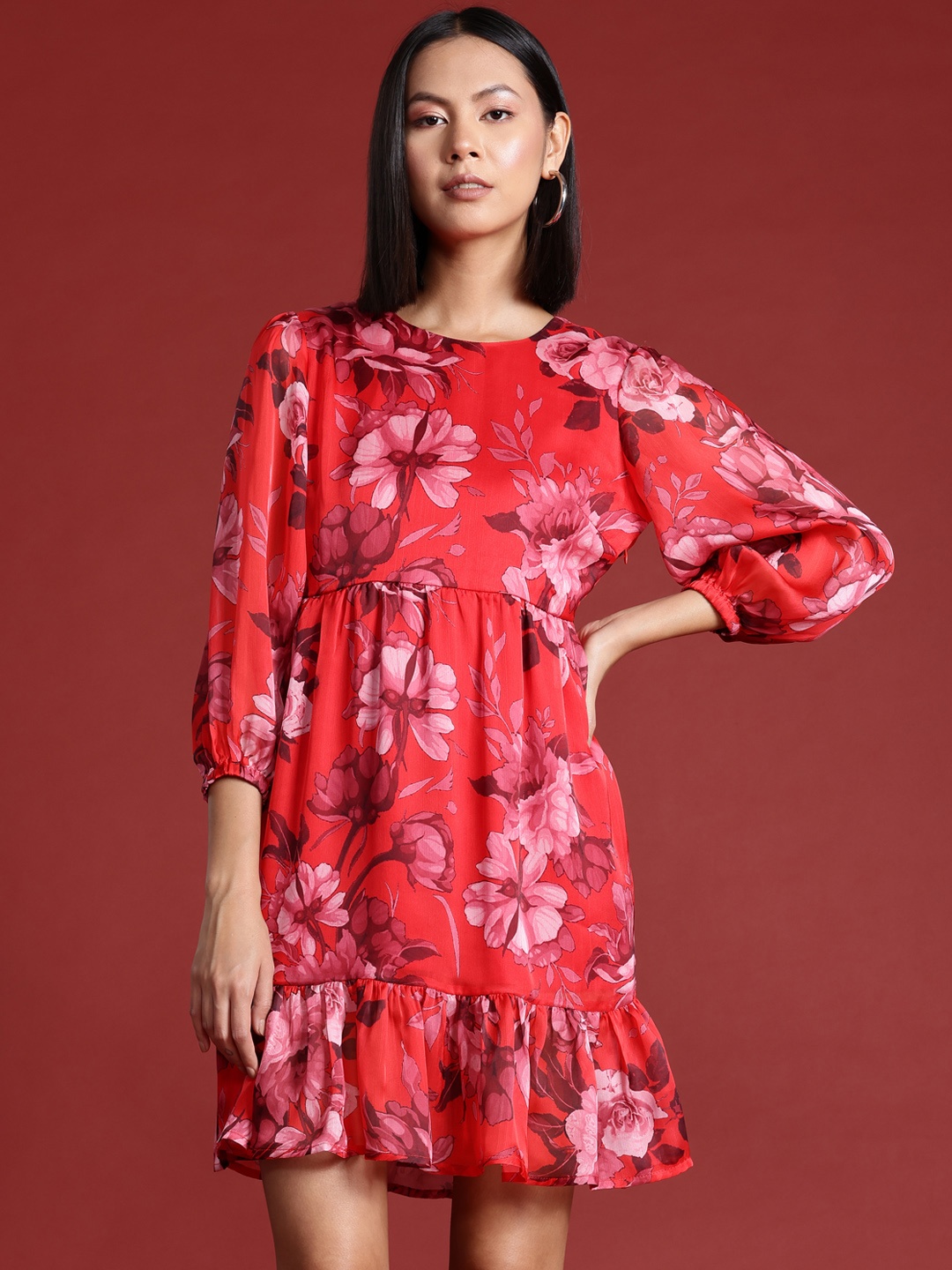 

all about you Floral Print A-Line Mini Dress, Red