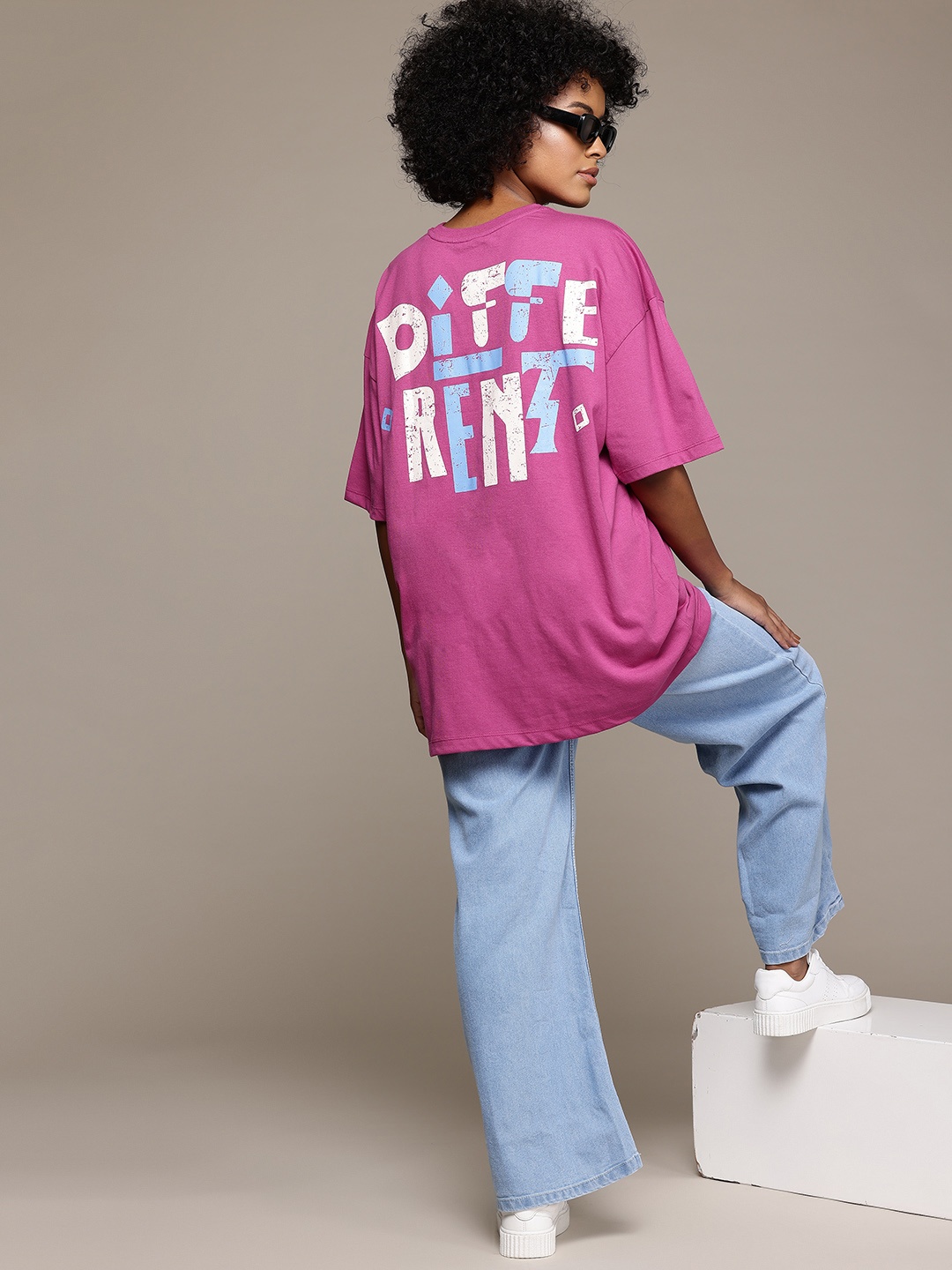 

The Roadster Lifestyle Co. Printed Oversize Longline T-shirt, Magenta