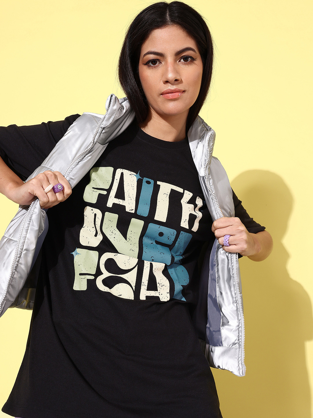 

The Roadster Life Co. Typography Printed Drop-Shoulder Sleeves Oversized T-shirt, Black