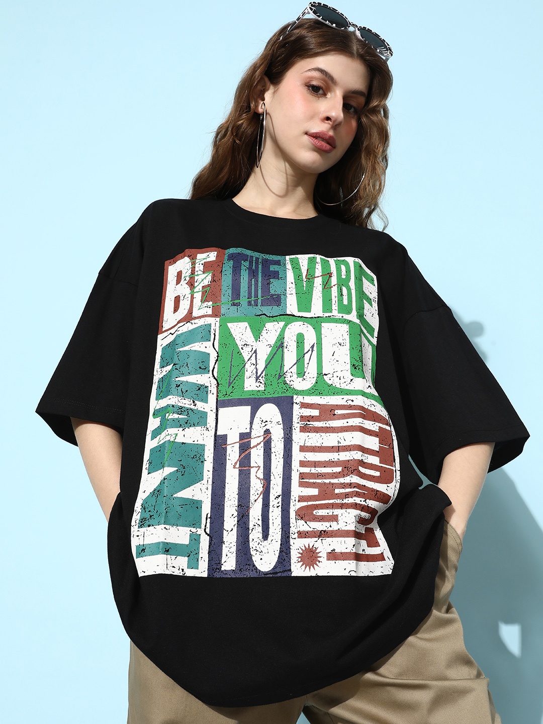 

The Roadster Life Co. Printed Drop-Shoulder Sleeves Oversized Fit T-shirt, Black