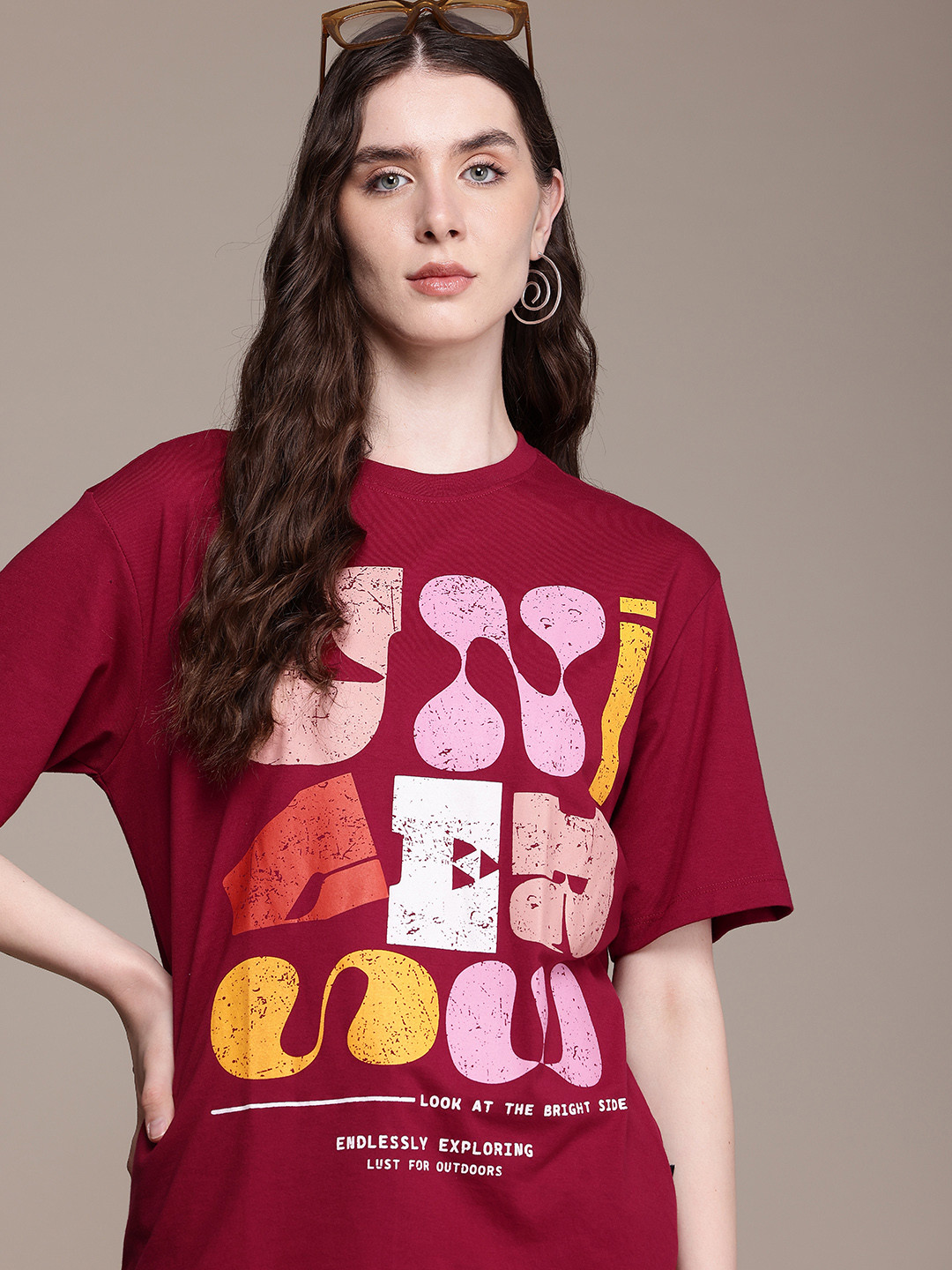 

The Roadster Life Co. Typography Printed Drop-Shoulder Sleeves T-shirt, Red