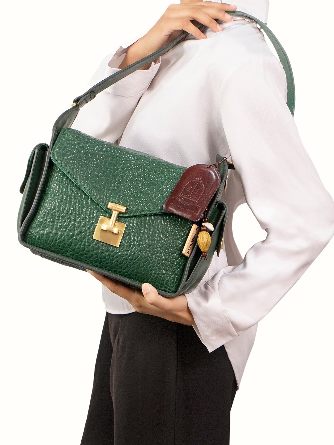 

Hidesign Textured Leather Shoulder Bag, Green