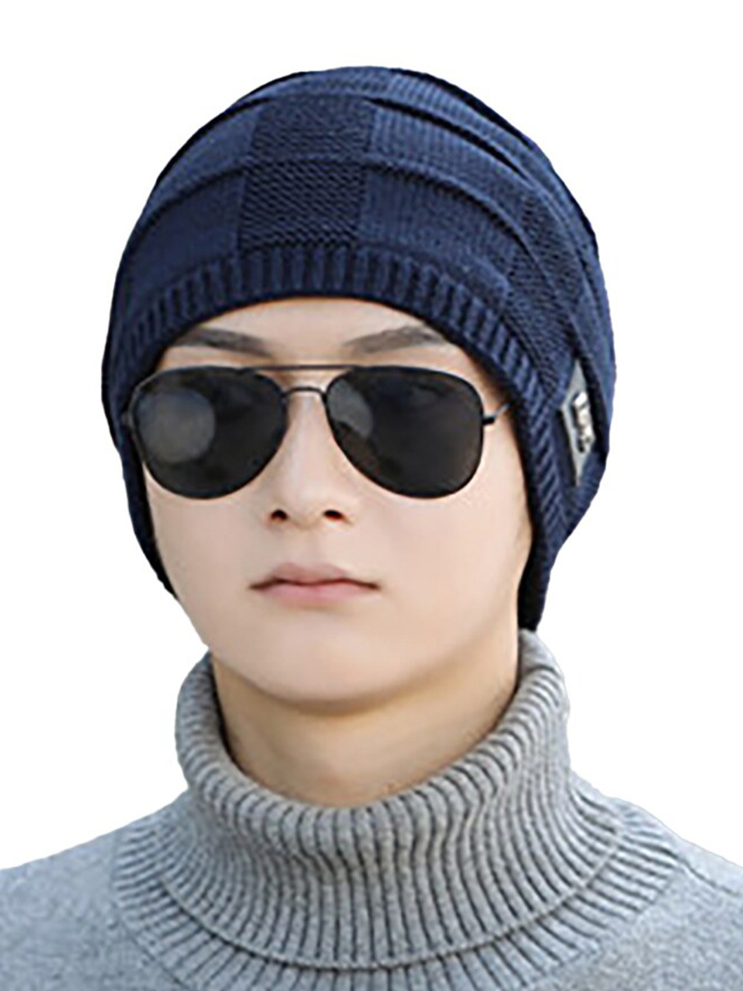

YOUSTYLO Unisex Cable Knit Woollen Beanie, Navy blue
