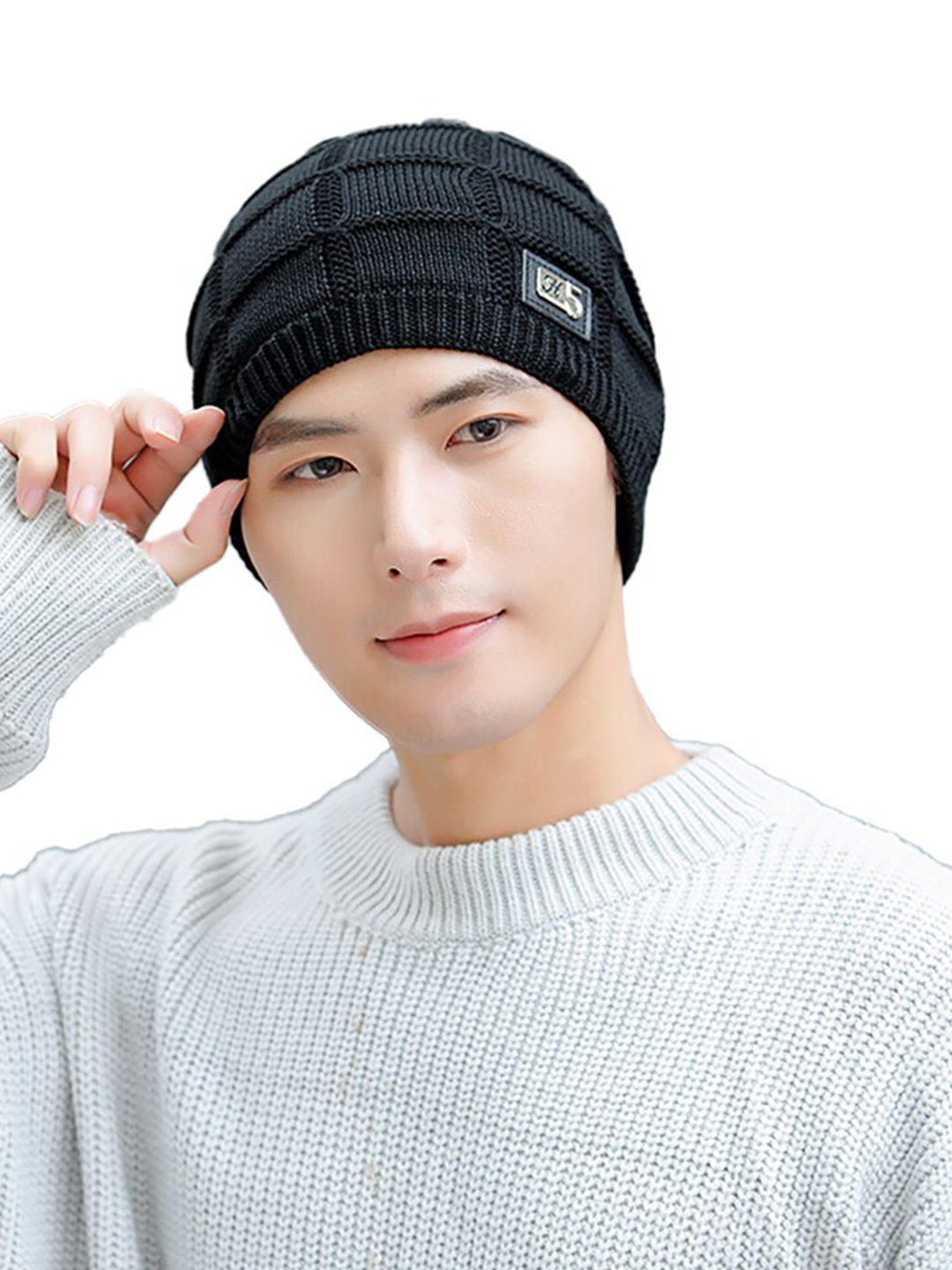 

YOUSTYLO Unisex Cable Knit Woollen Beanie, Black