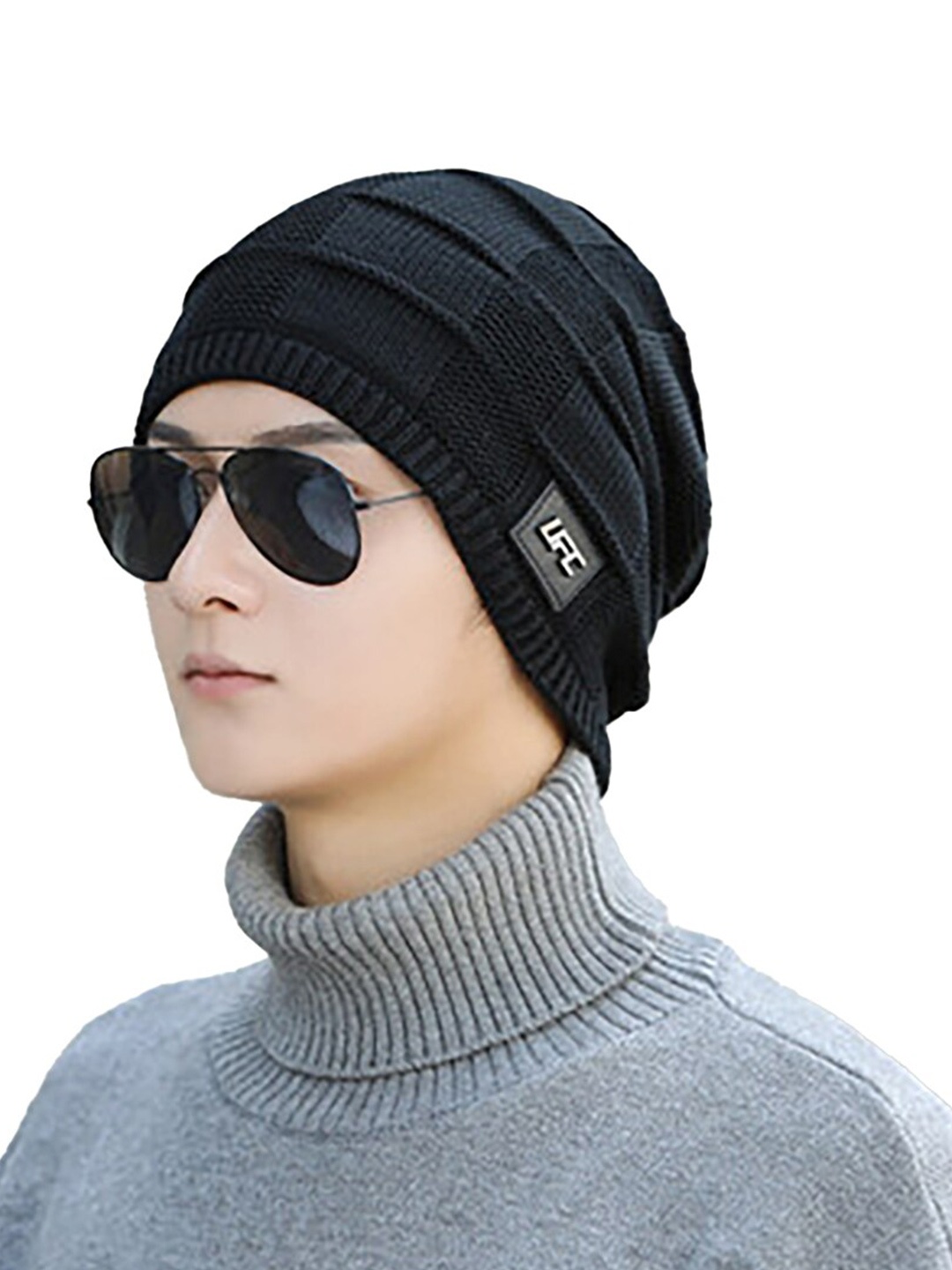 

YOUSTYLO Unisex Cable Knit Woollen Beanie, Black