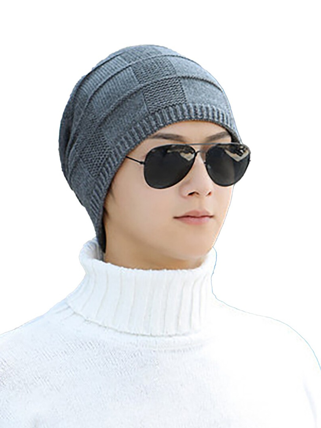 

YOUSTYLO Unisex Cable Knit Woollen Beanie, Grey