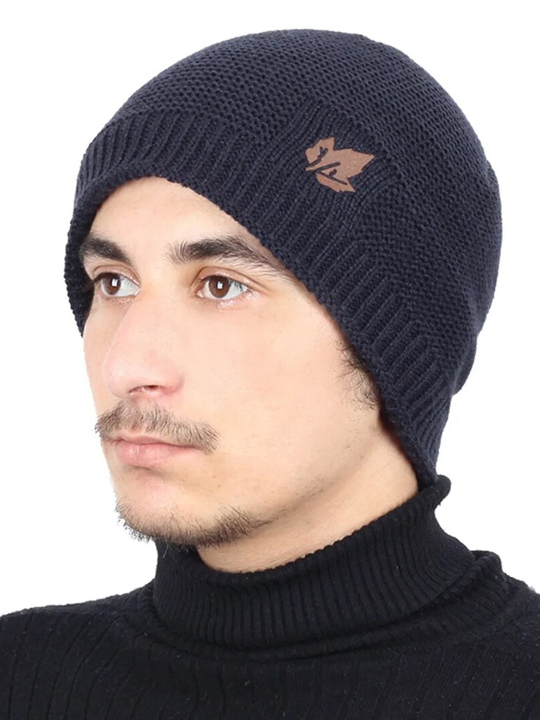 

YOUSTYLO Unisex Self Design Woollen Beanie, Navy blue
