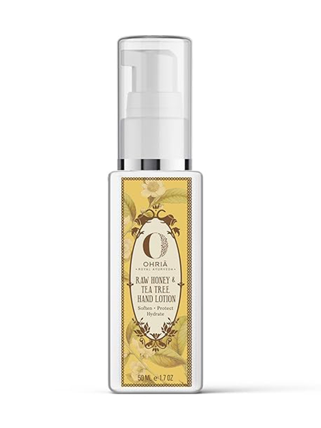 

OHRIA AYURVEDA Raw Honey & Tea Tree Hand Lotion Soften Protect & Hydrates - 50ml, Yellow
