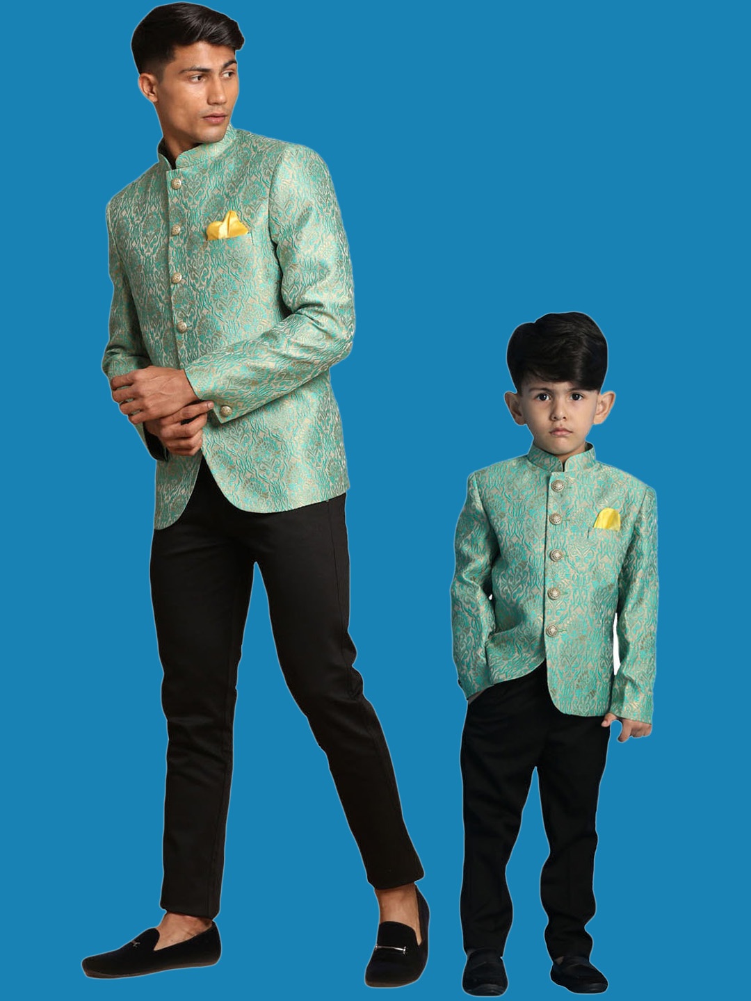 

VASTRAMAY Boys Self-Designed Single Breasted Bandhgala Blazer, Green