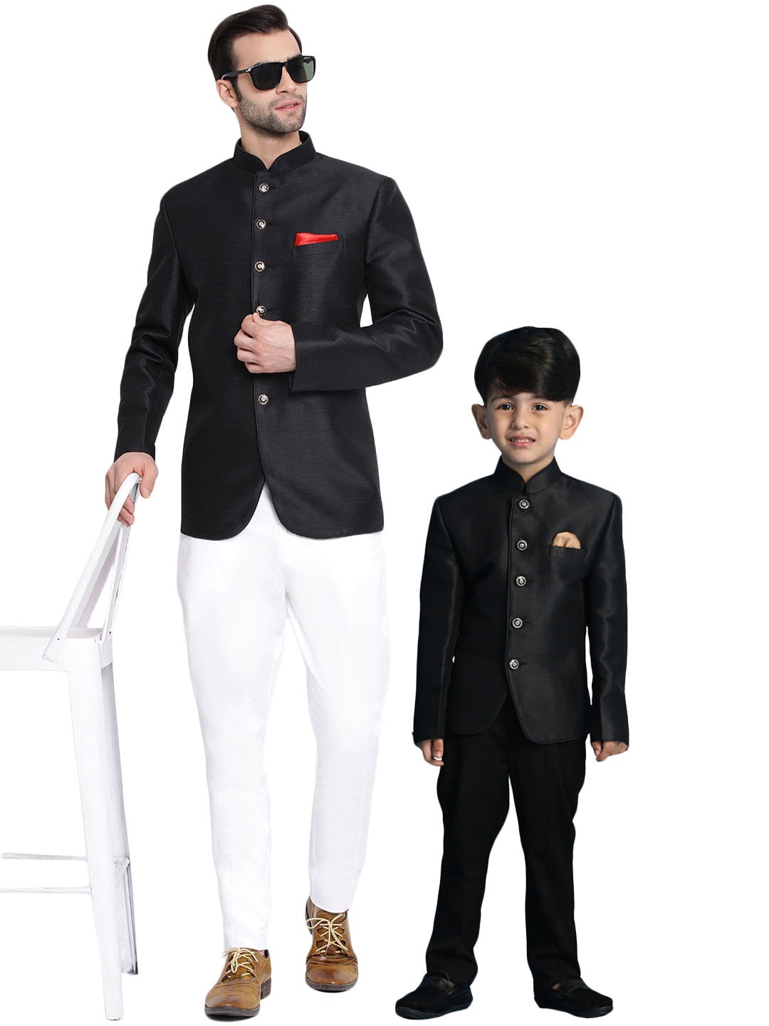 

VASTRAMAY Boys Mandarin Collar Slim-Fit Bandhgala Blazer, Black