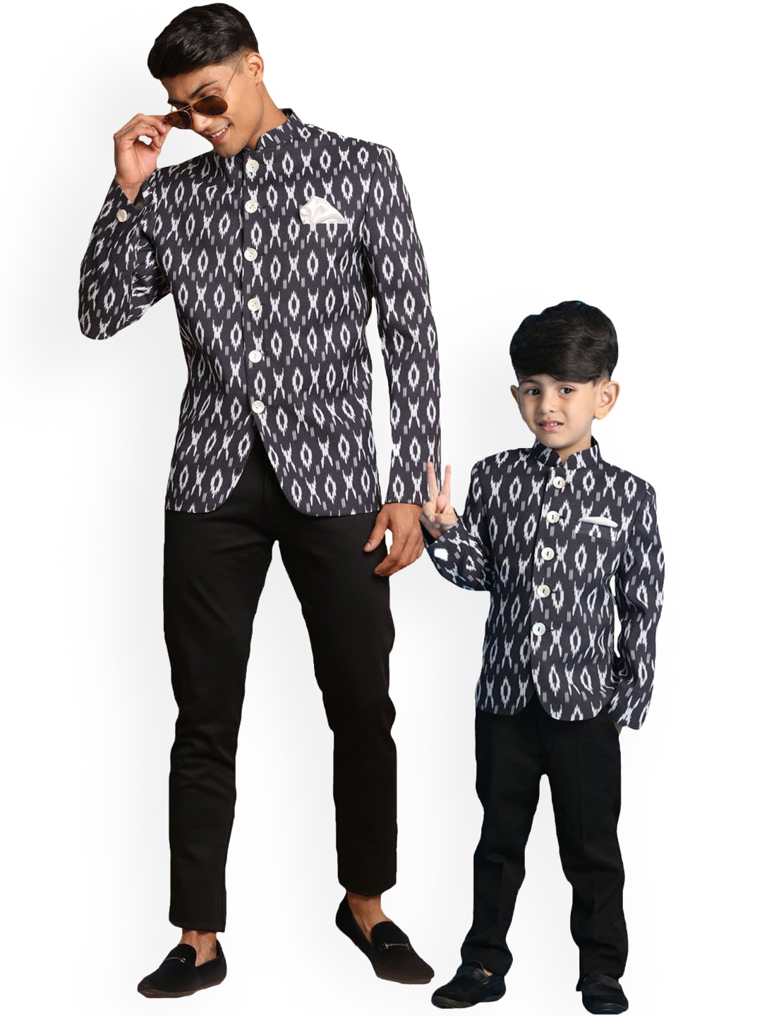 

VASTRAMAY Boys Printed Slim Fit Bandhgala Jodhpuri Blazers, Black
